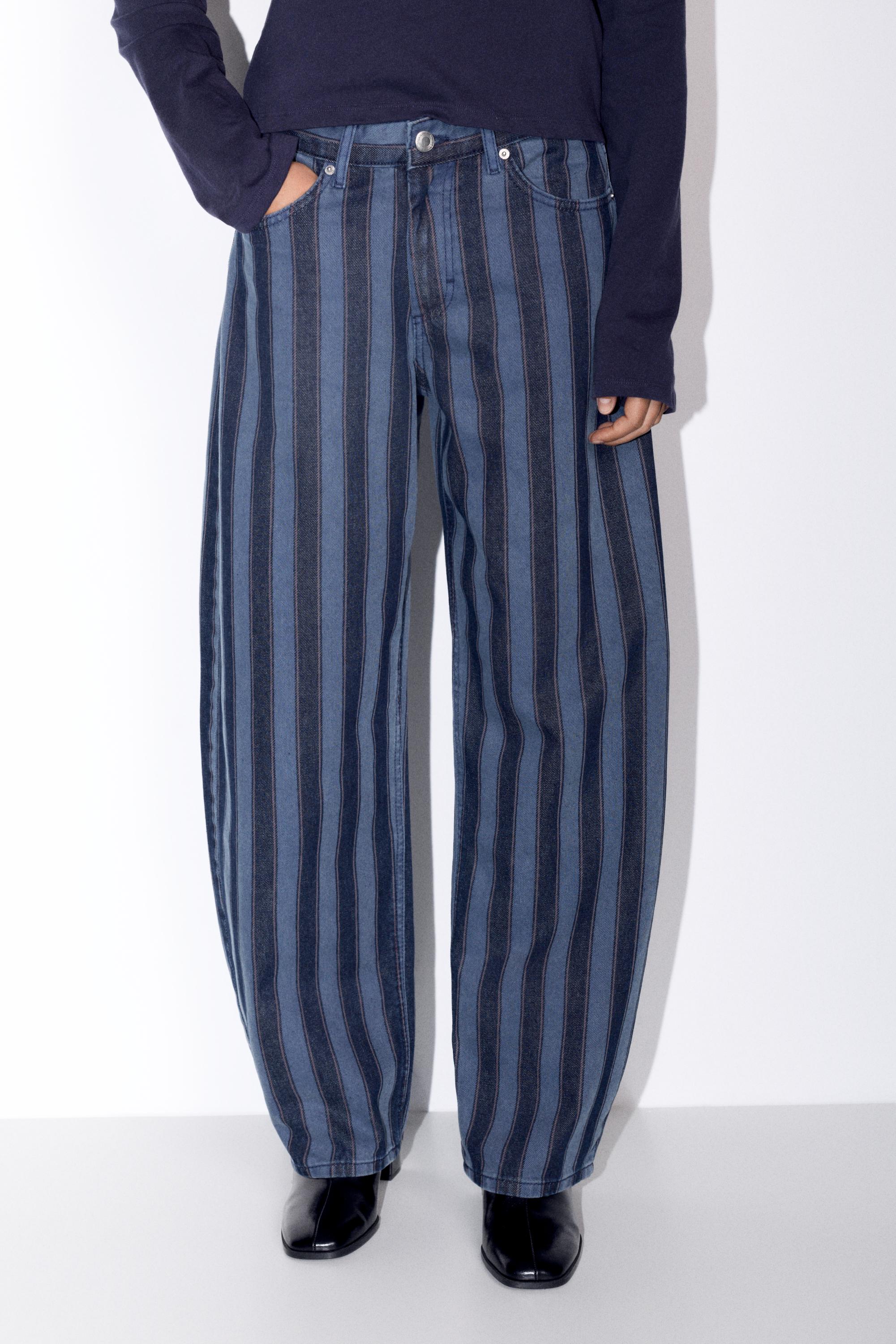 Pull&Bear Çizgili barrel fit jean görsel 7