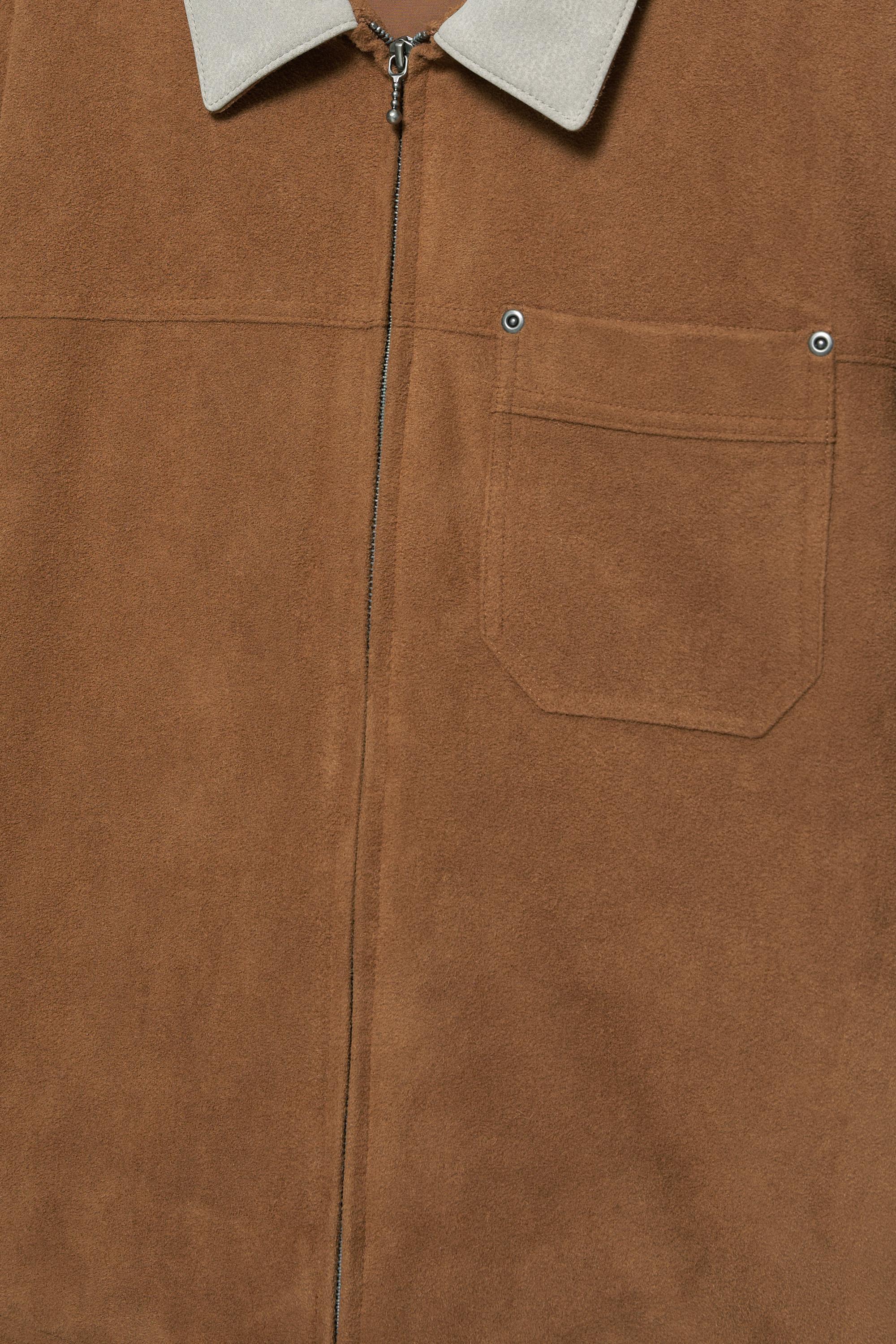 Kontrast yakalı suni süet ceket - Görsel 3