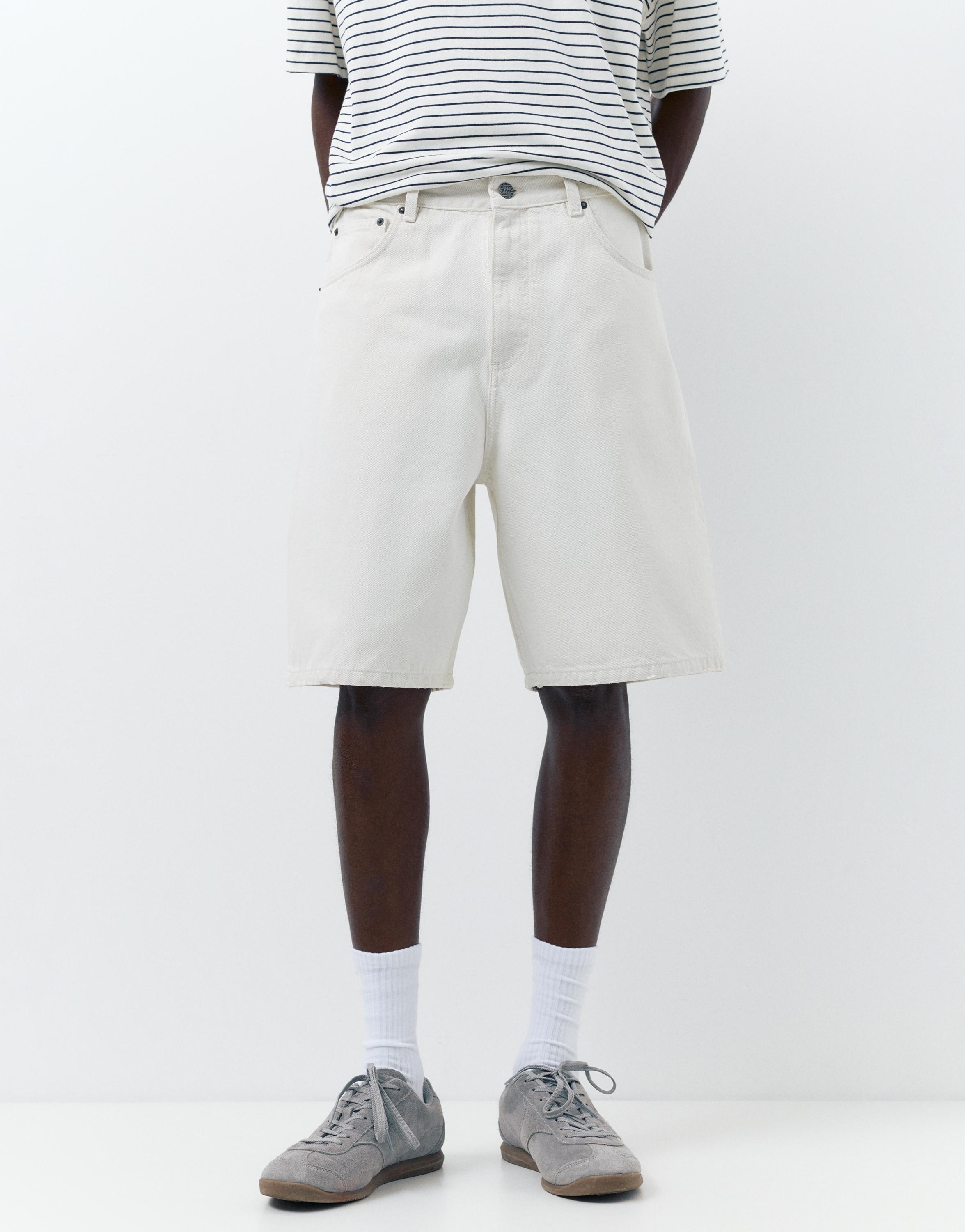 Baggy denim Bermuda shorts — Ecru