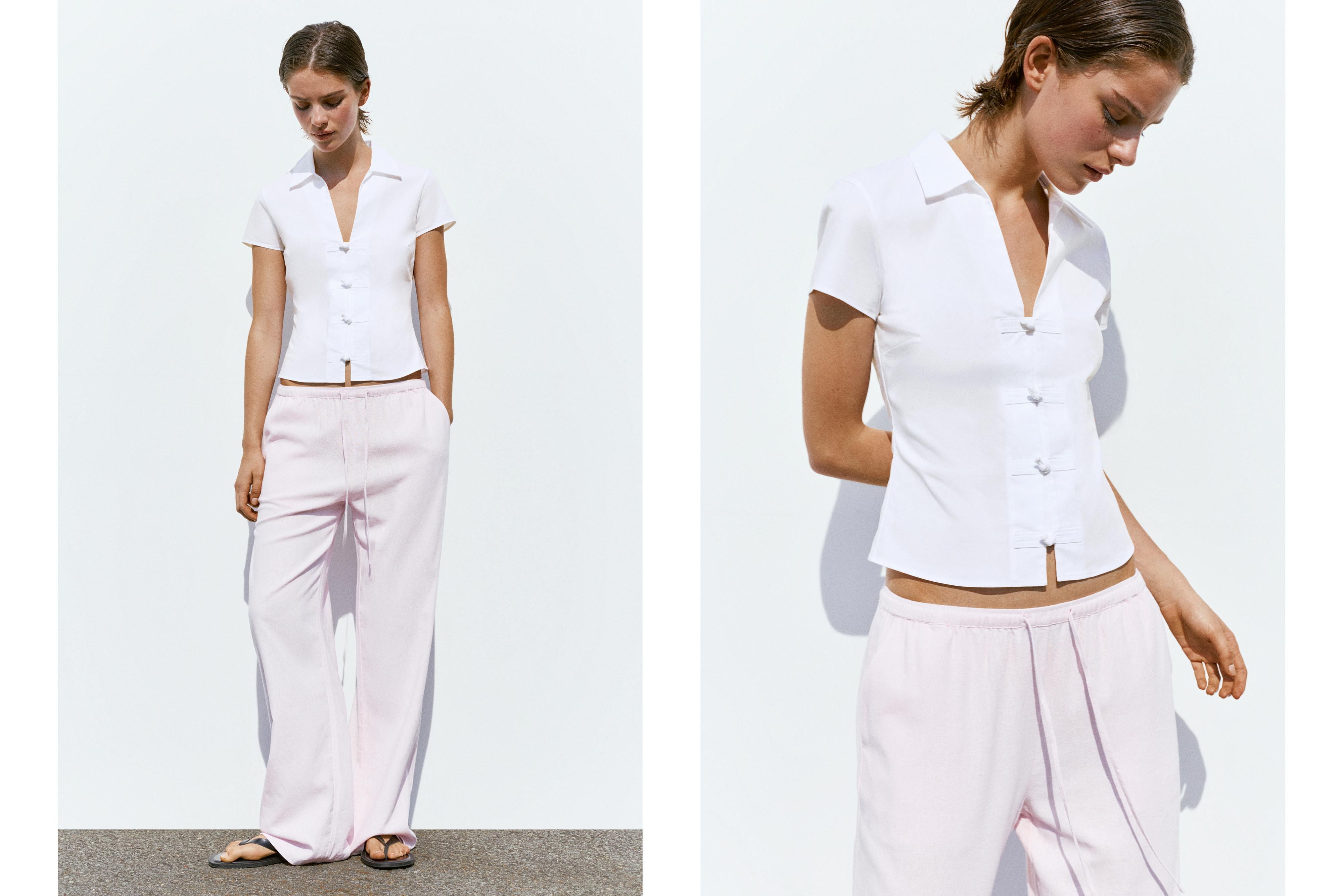 Flowy trousers with linen — Pastel pink