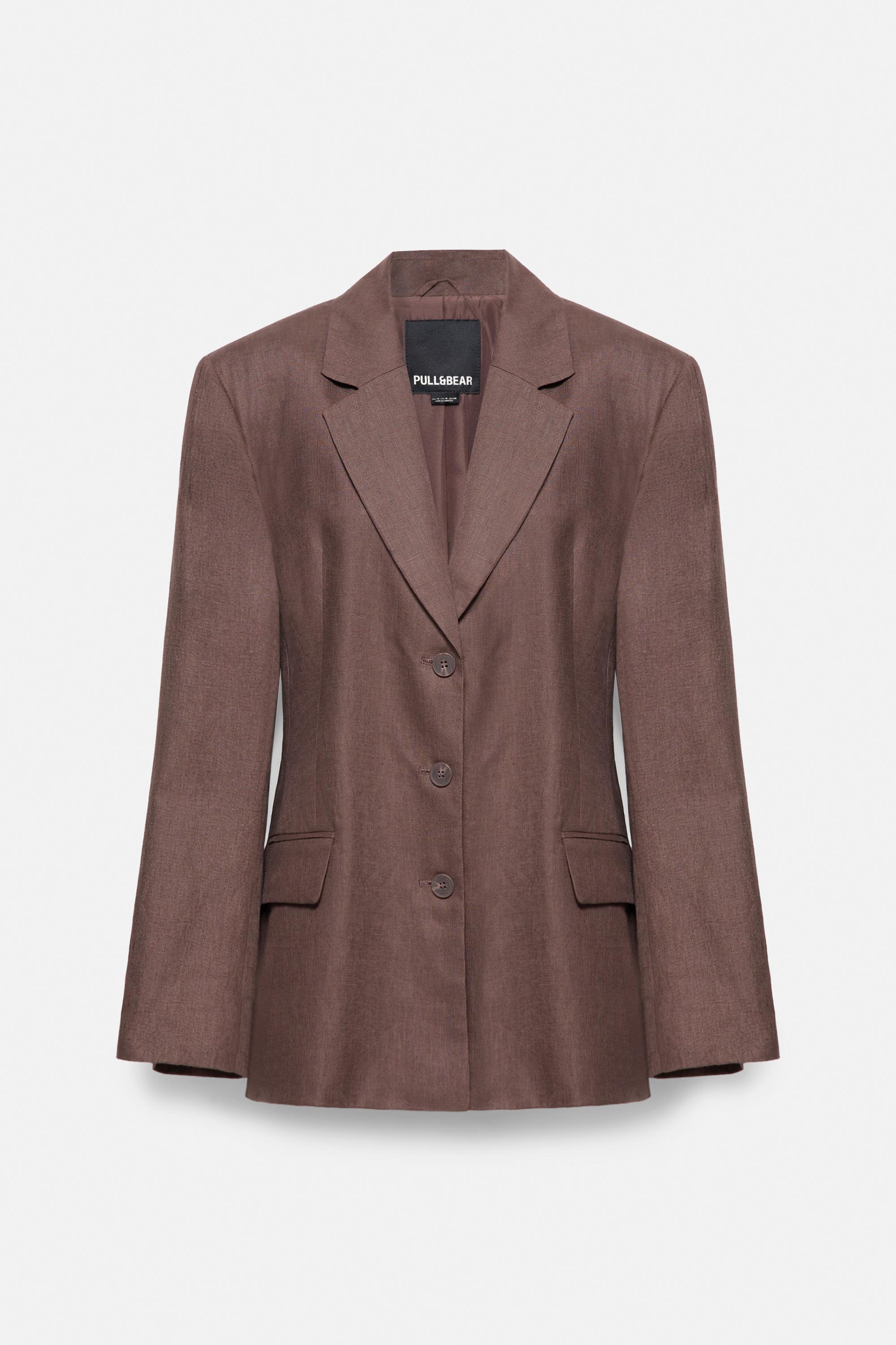 100% linen fitted blazer — Taupe