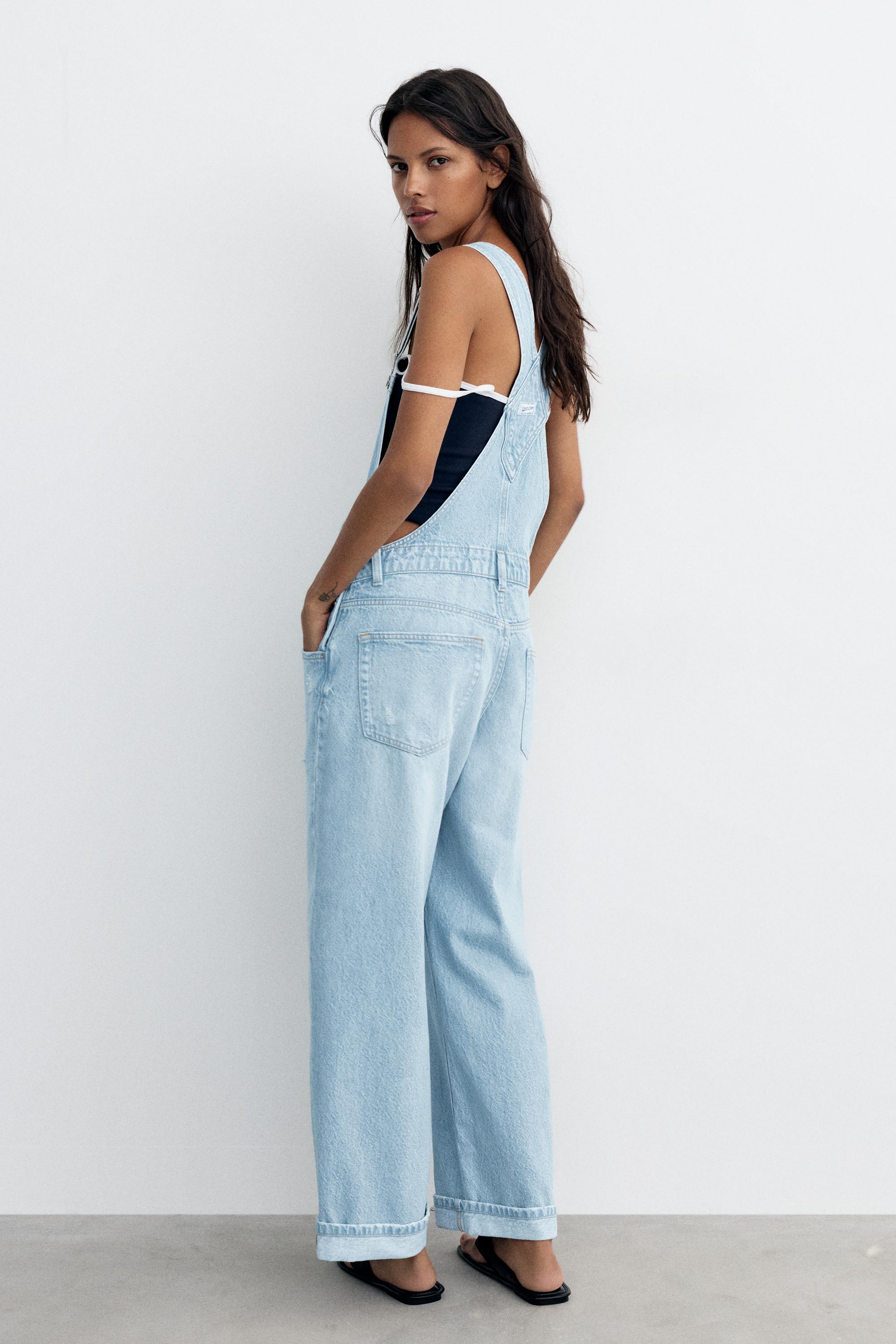 Long denim dungarees — Pale blue