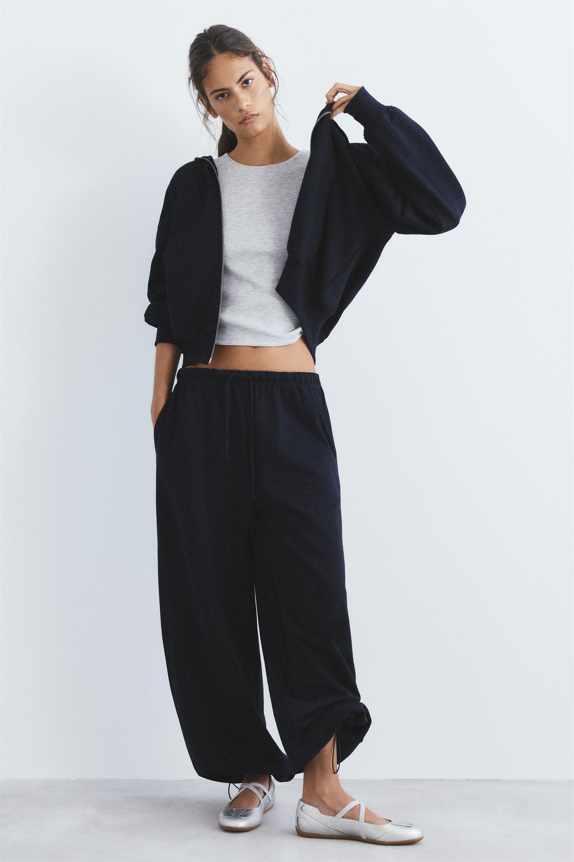 Wide-leg tracksuit bottoms with adjustable hem — Navy