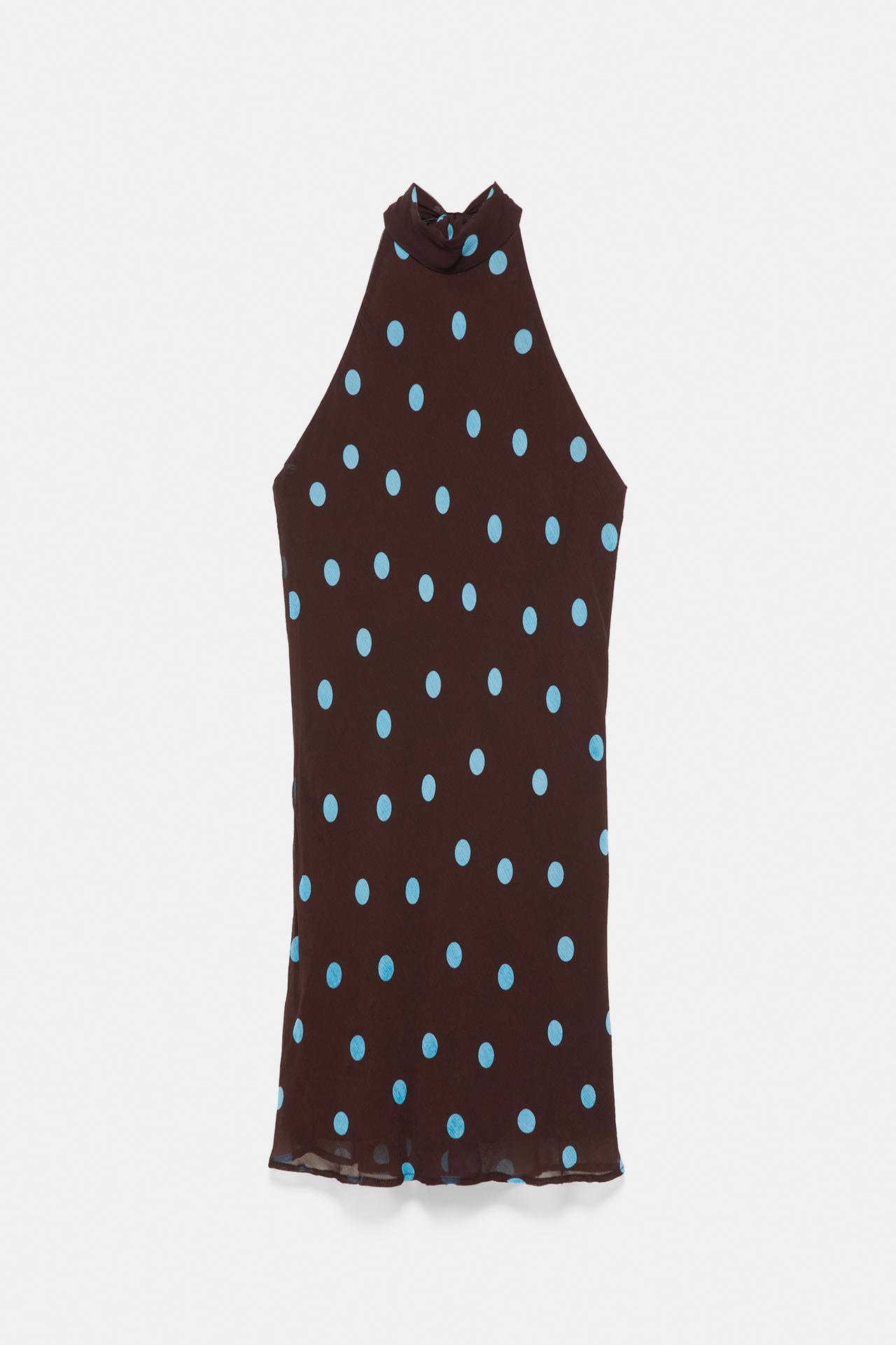 Short polka dot halter dress — Brown