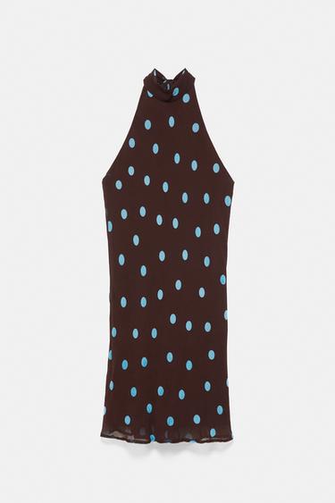 Short polka dot halter dress — Brown 7