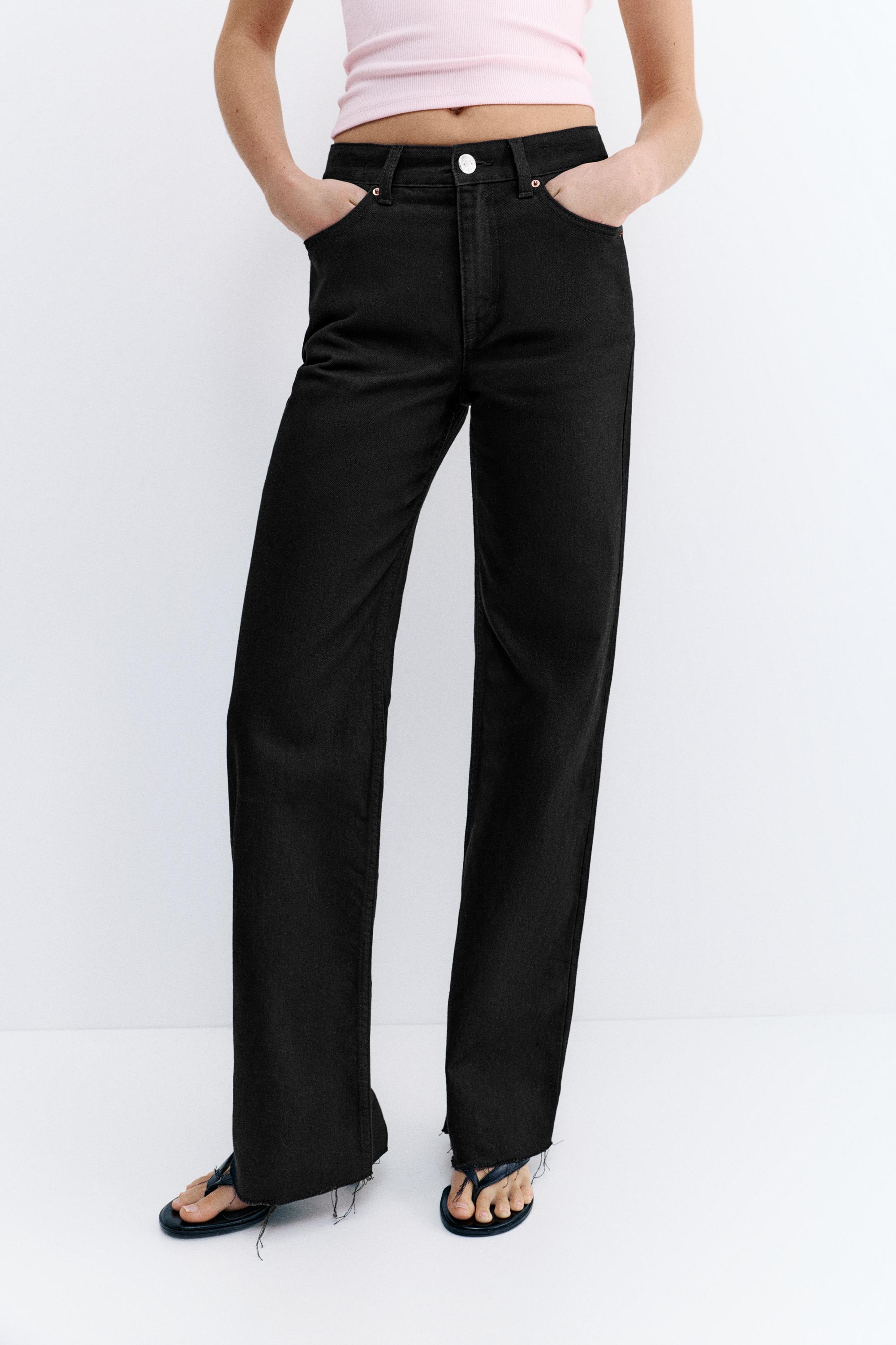 High-waist wide straight-leg jeans — Black marl