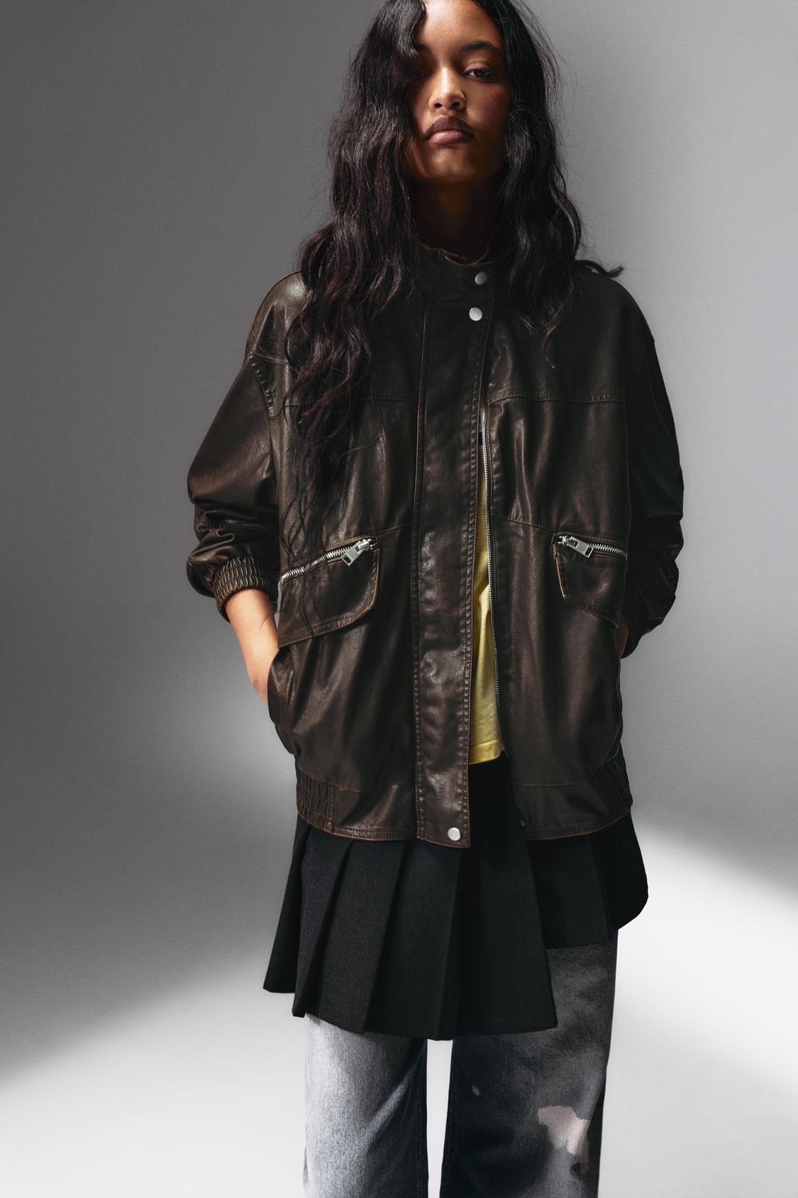 Double Faced Manteau Femme Pull And Bear Blouson Dad Similicuir