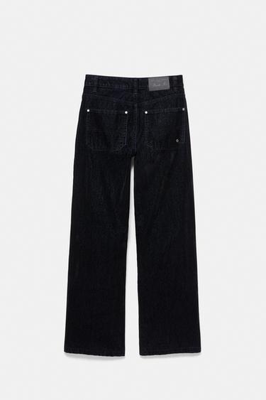 Straight-leg velvet-effect trousers — Black 5