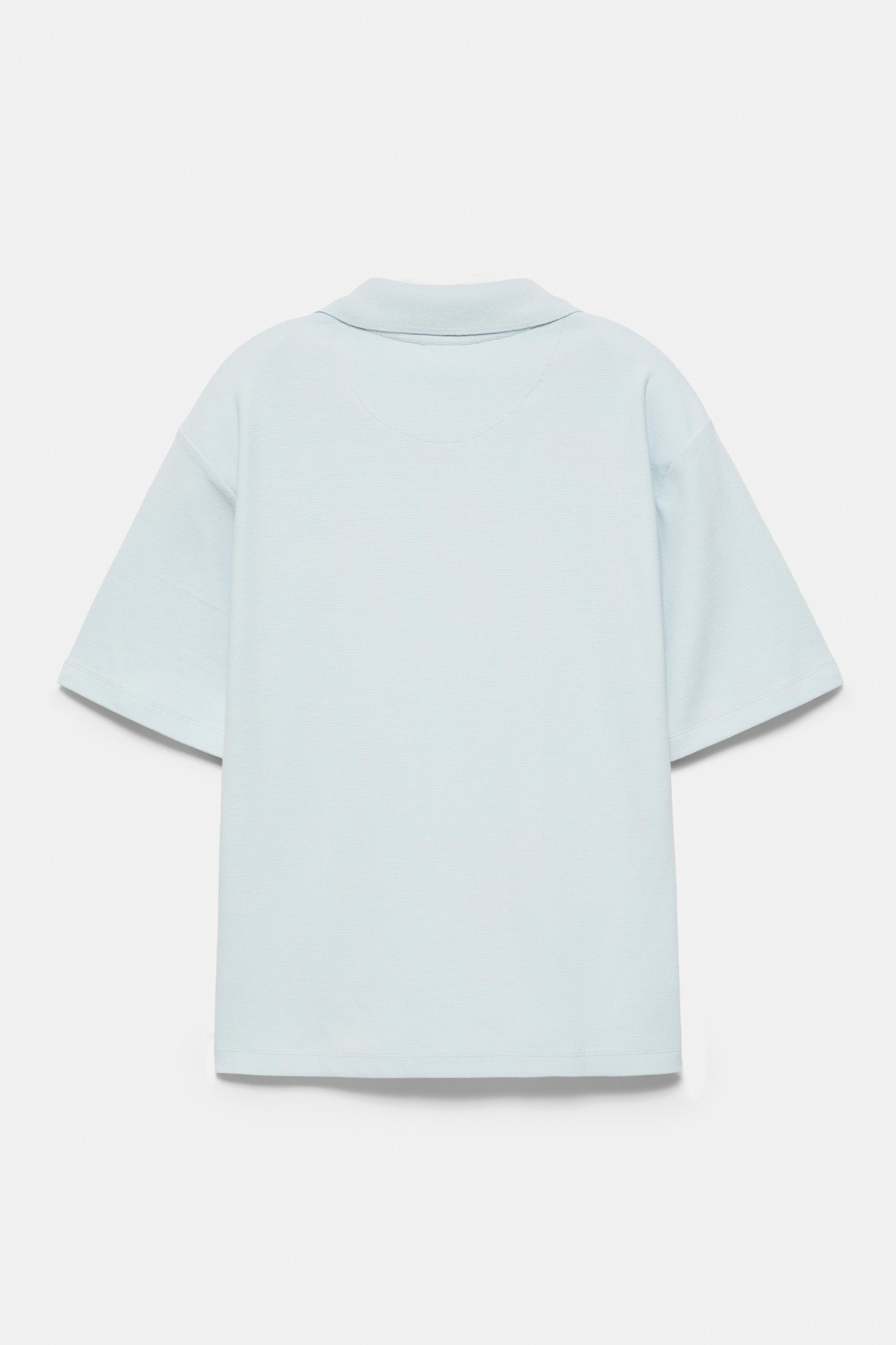 Short sleeve waffle-knit polo shirt — Sky blue