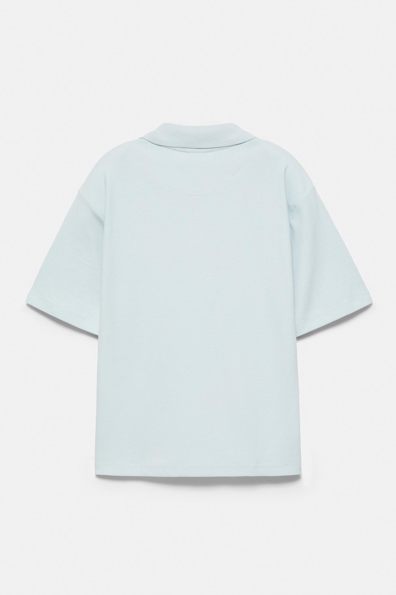 Short sleeve waffle-knit polo shirt — Sky blue