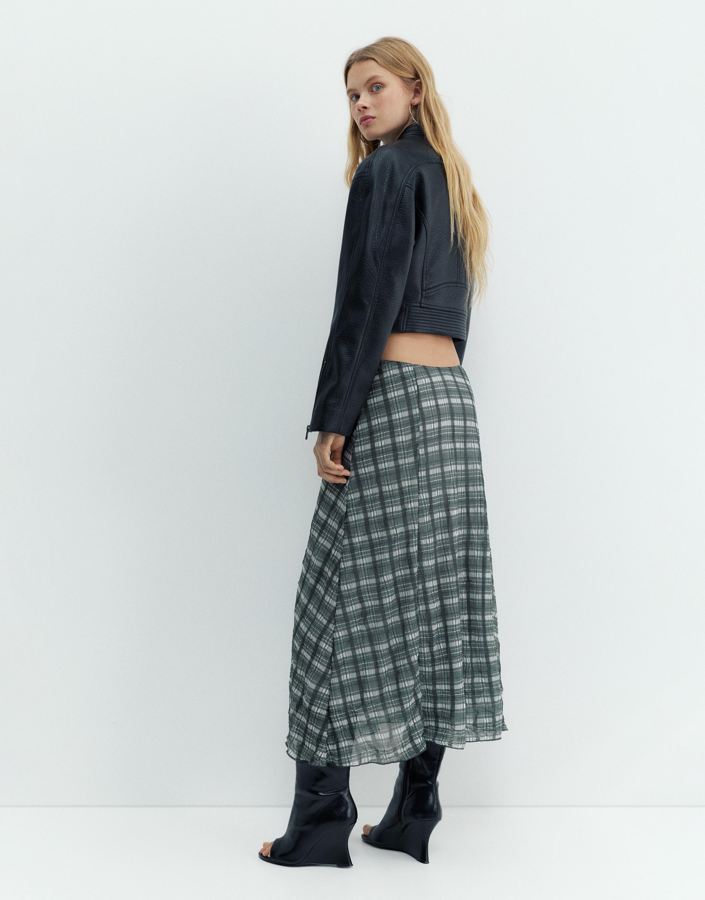 Kareli midi etek - Görsel 6