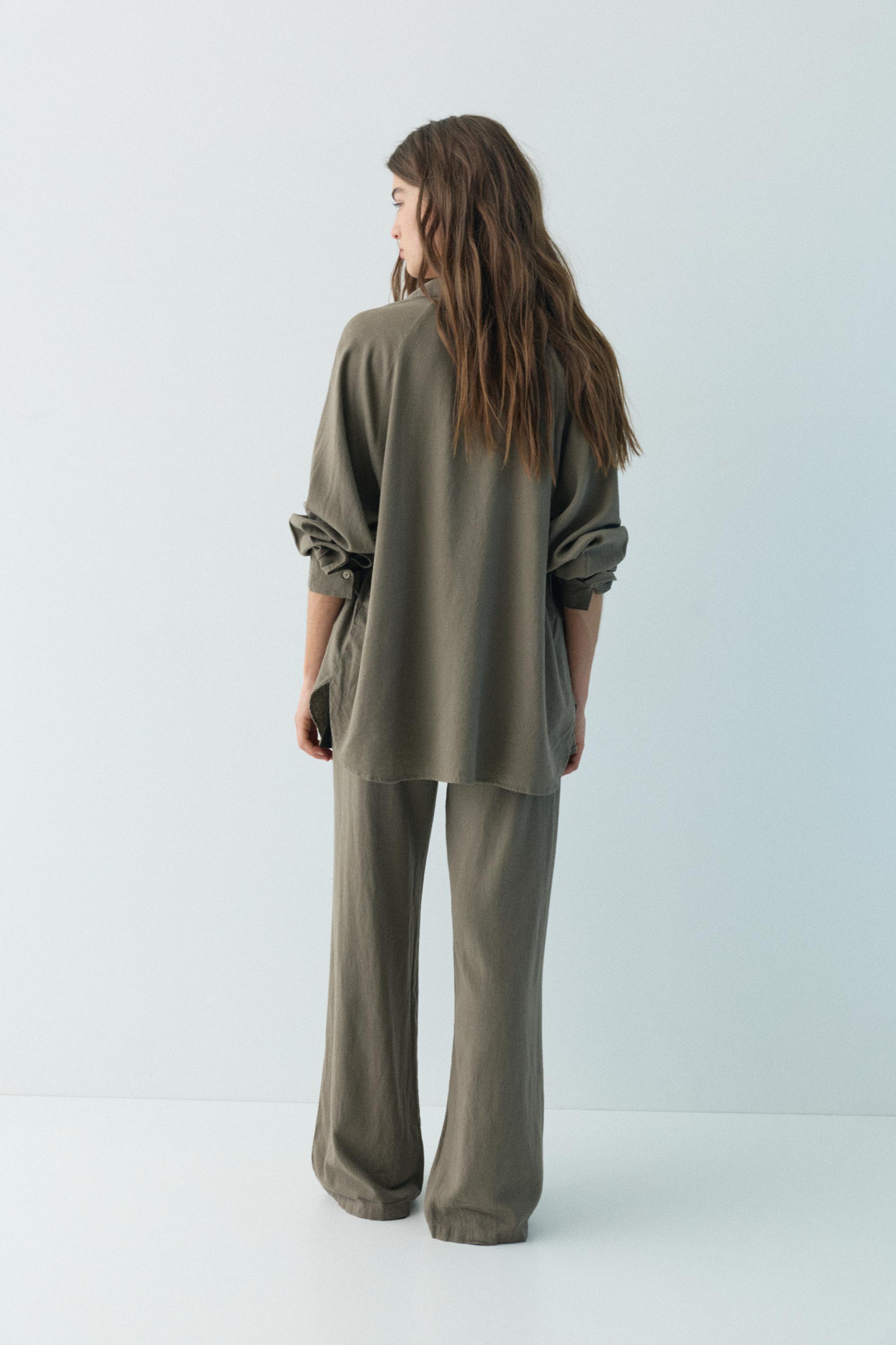Flowy trousers with linen — Mole brown