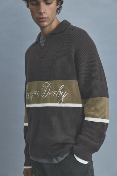 Ribbed knit polo collar jumper — Grey 4
