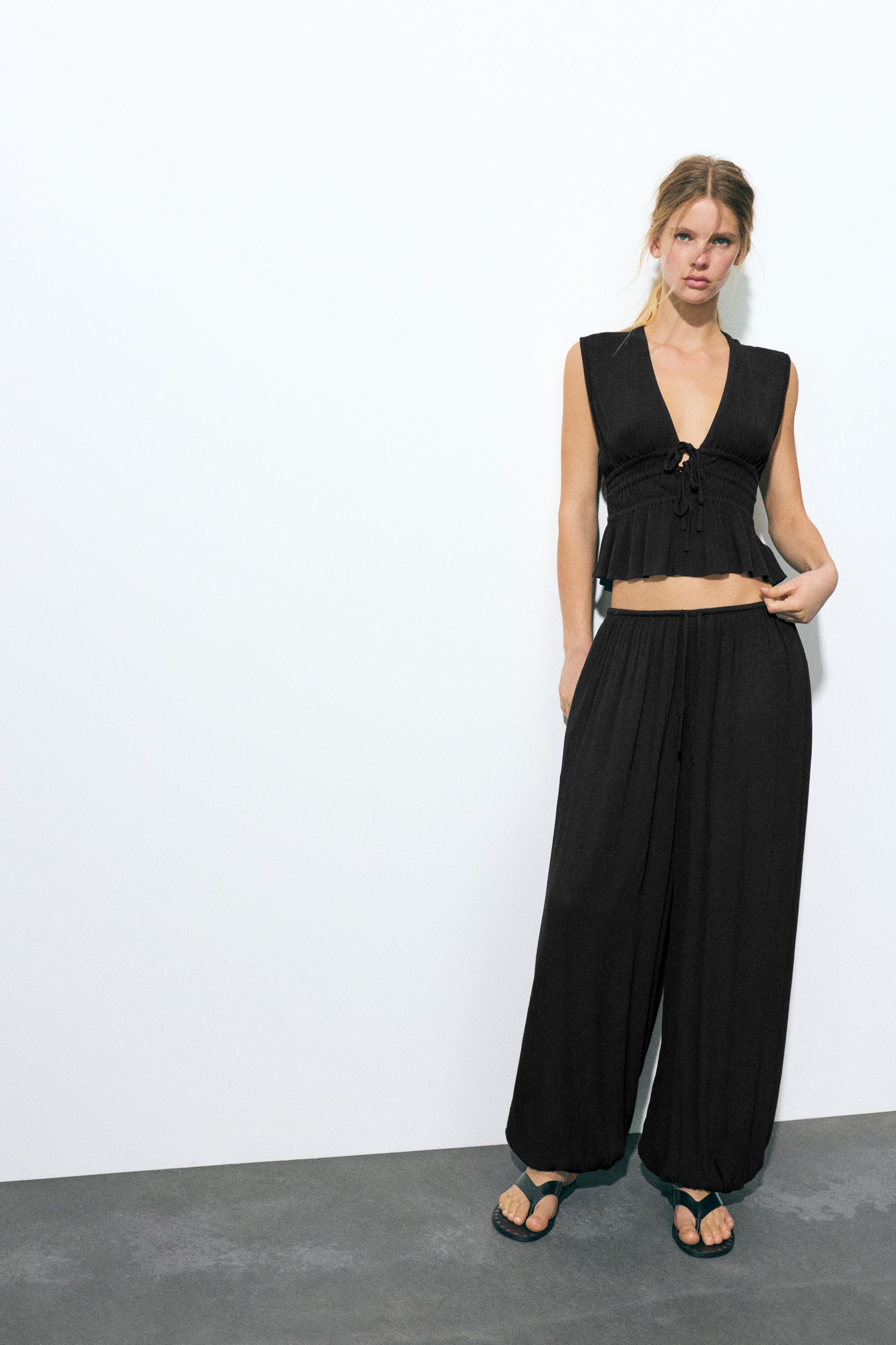 Crepe top with ties — Black