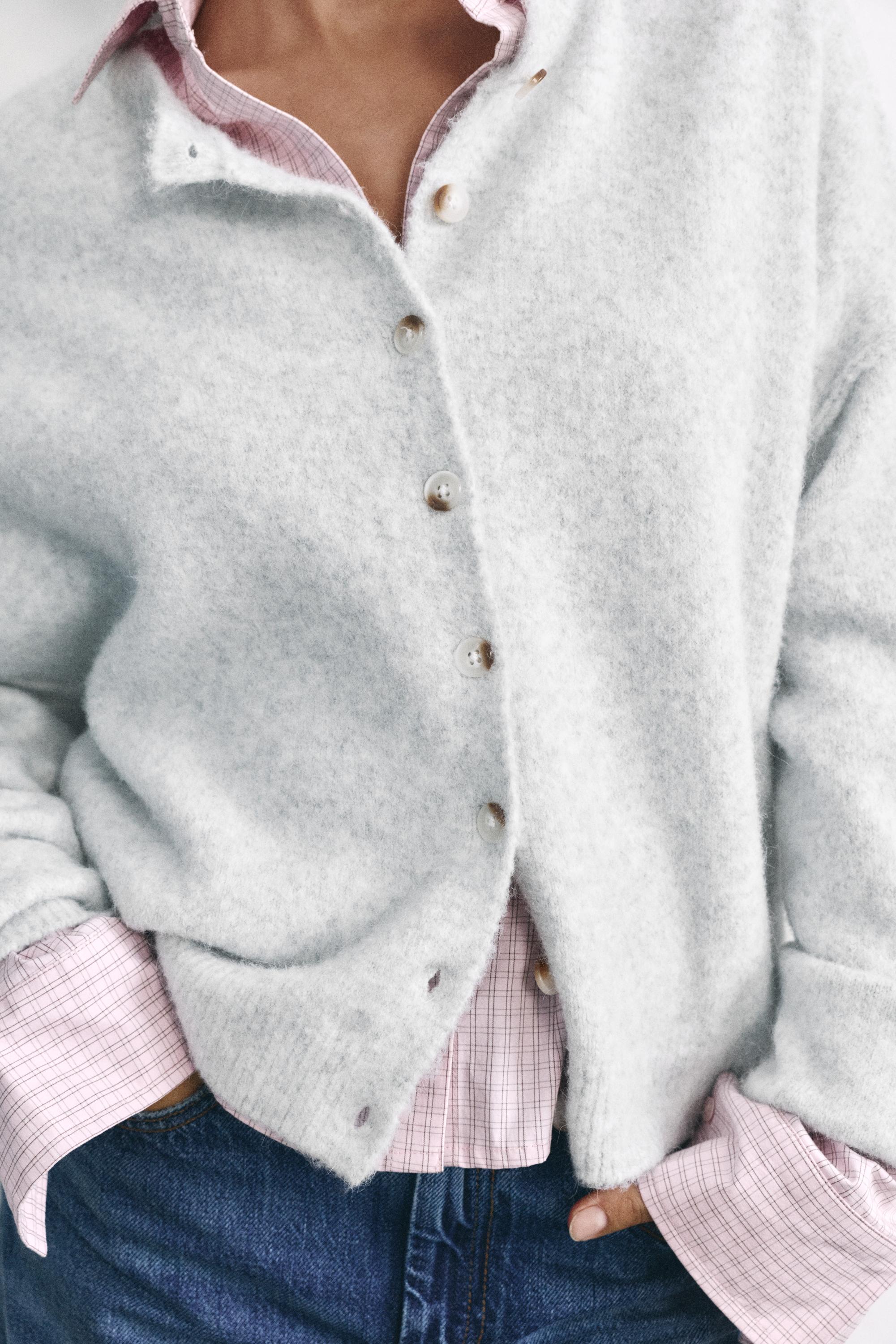 Soft knit cardigan — Pale grey