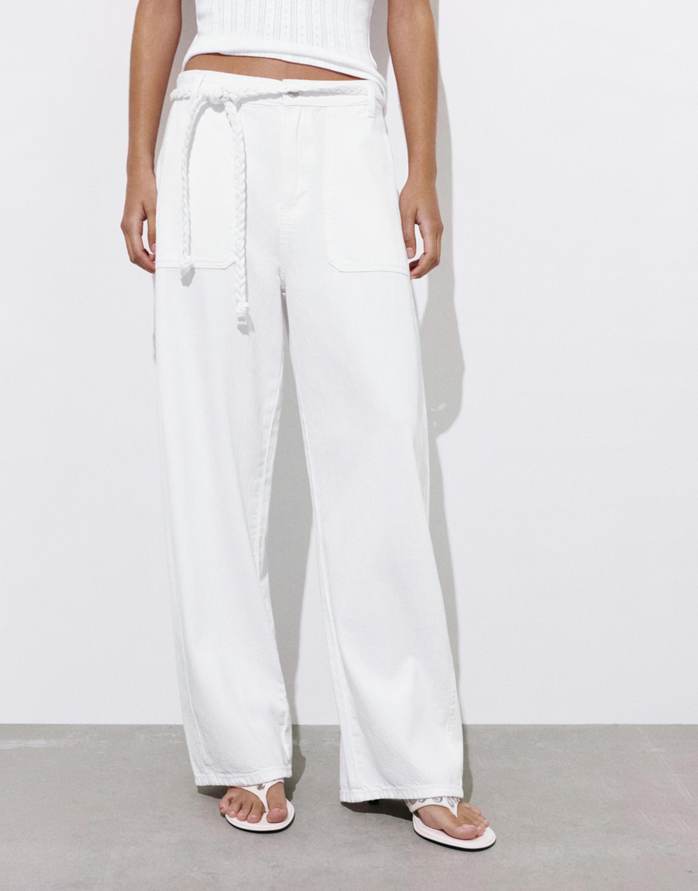 Balloon jeans with drawstring — White
