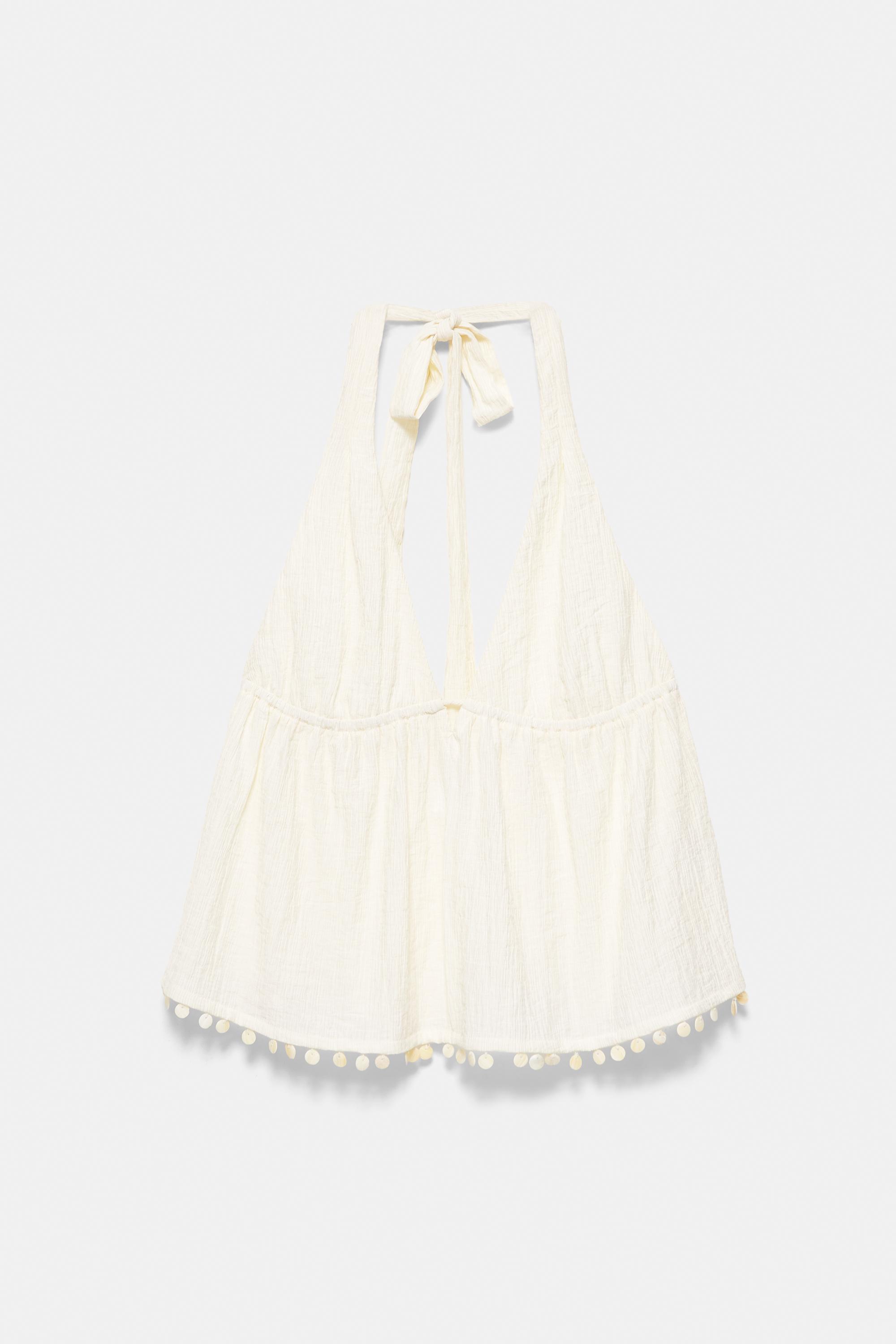 Shell detail halter top — Beige
