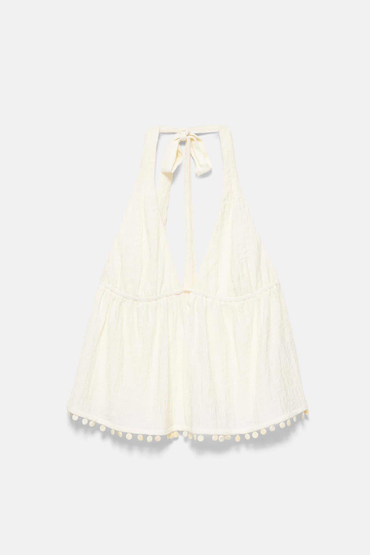Shell detail halter top — Beige