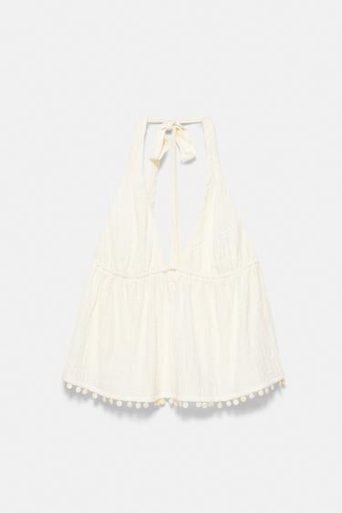 Shell detail halter top — Beige 4