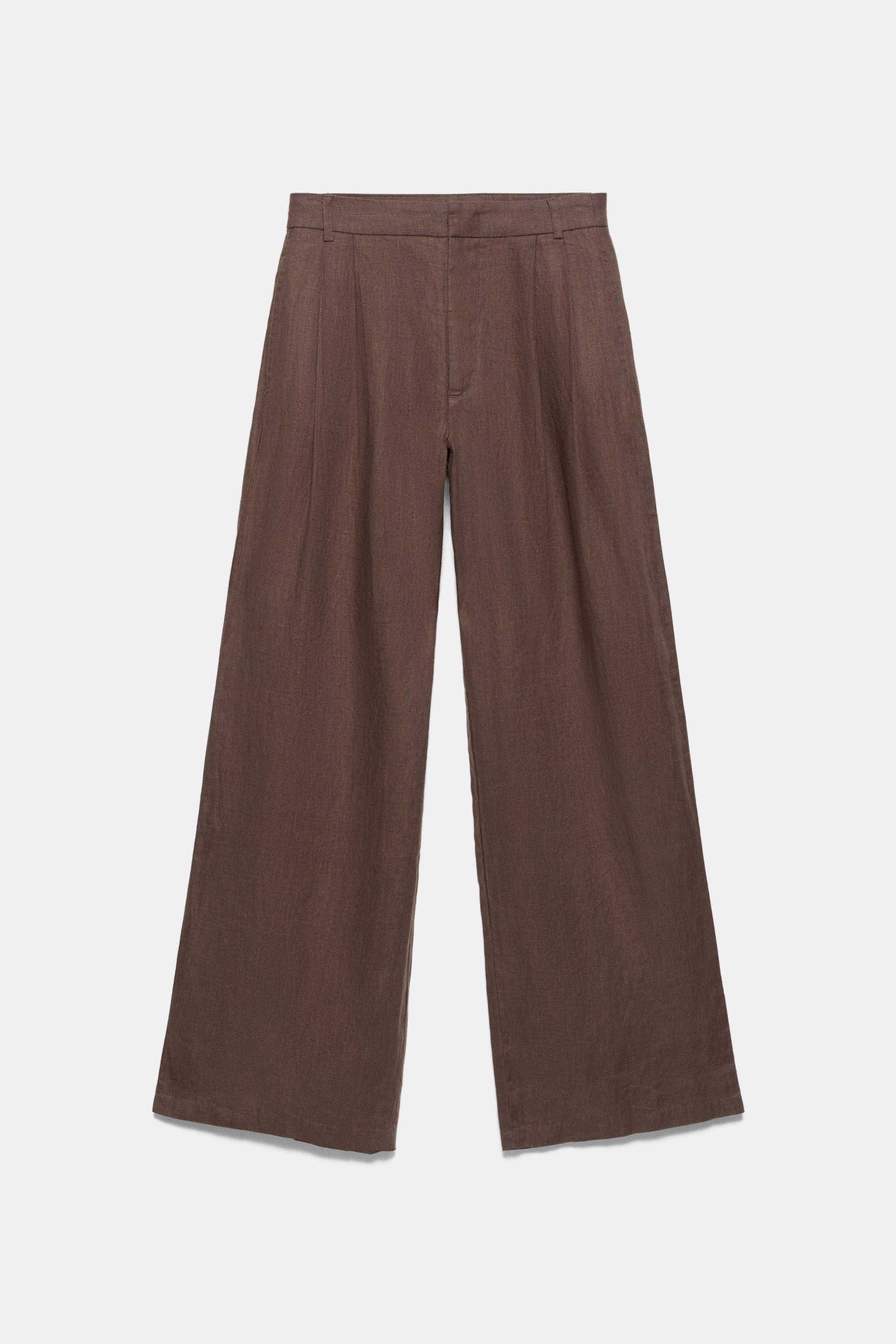 Wide-leg 100% linen trousers — Taupe