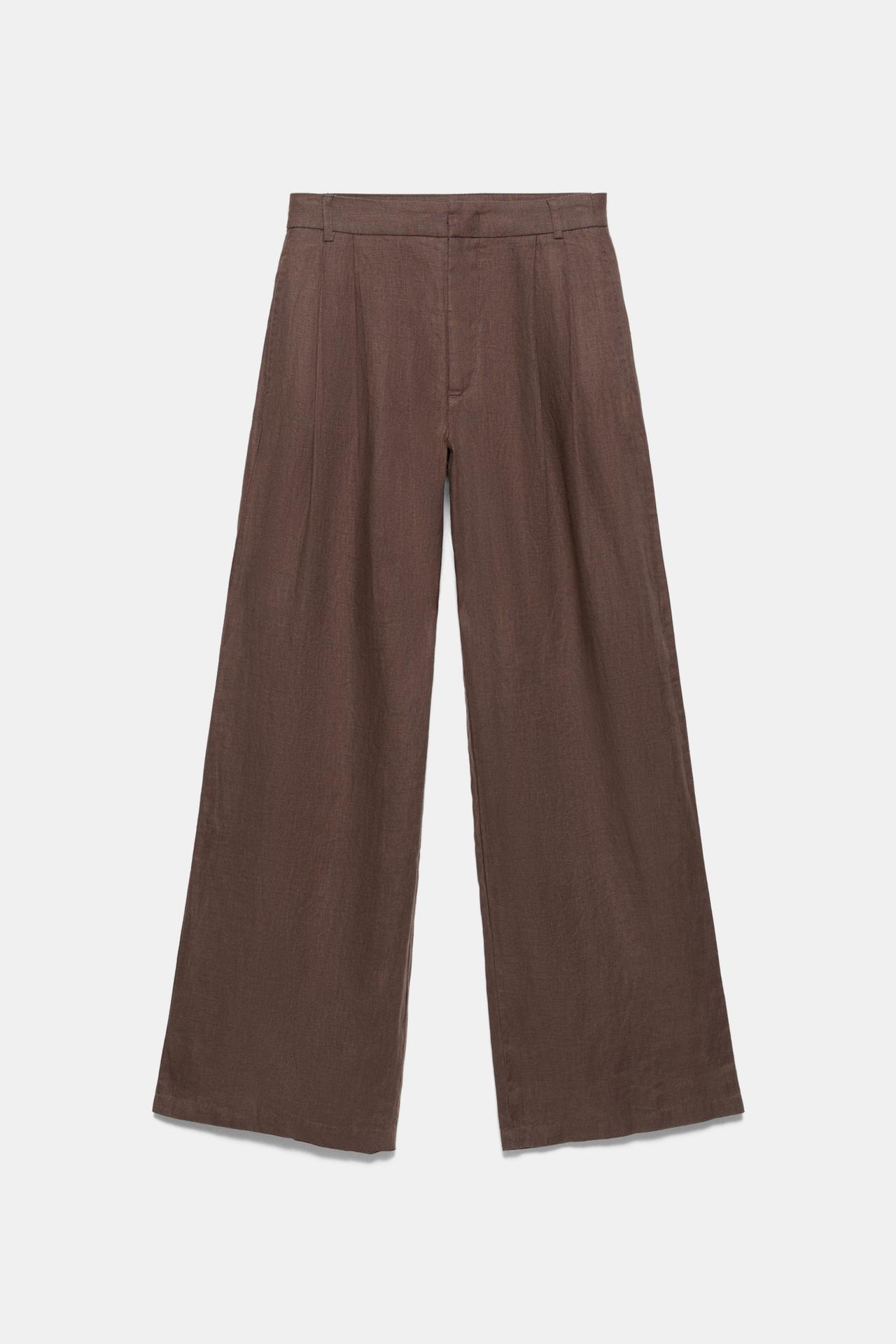 Wide-leg 100% linen trousers — Taupe