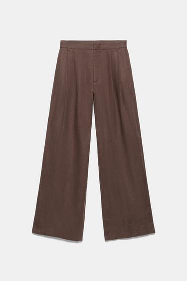 Wide-leg 100% linen trousers — Taupe 8