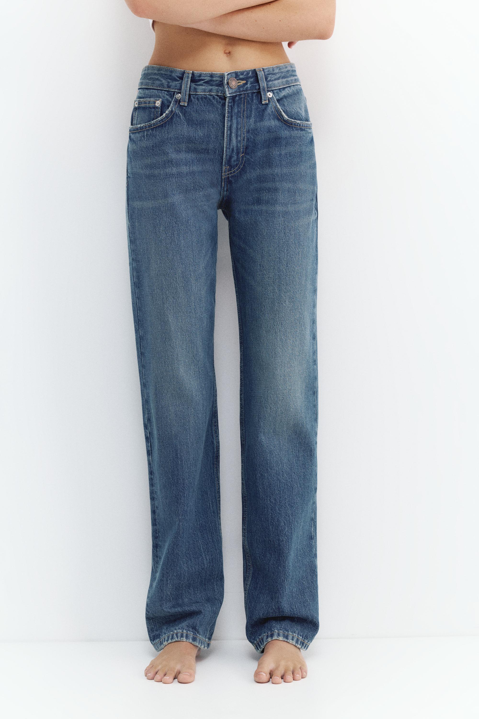 Mid-waist straight-leg jeans — Dark blue