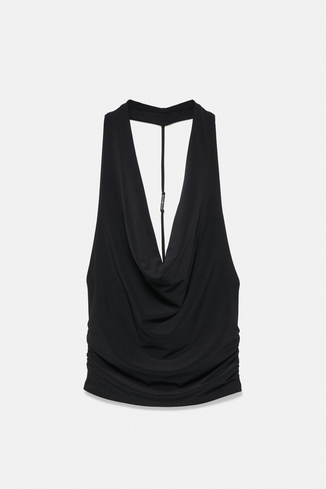 Draped halter top — Black