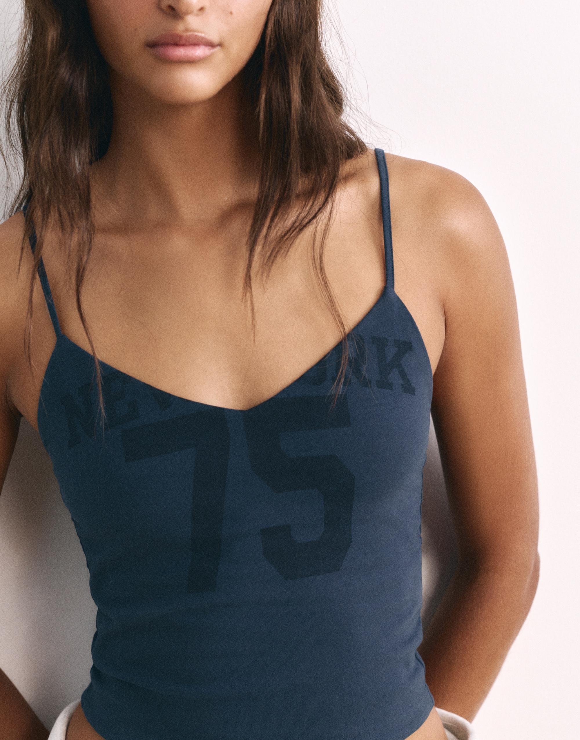 New York graphic strap top — Navy