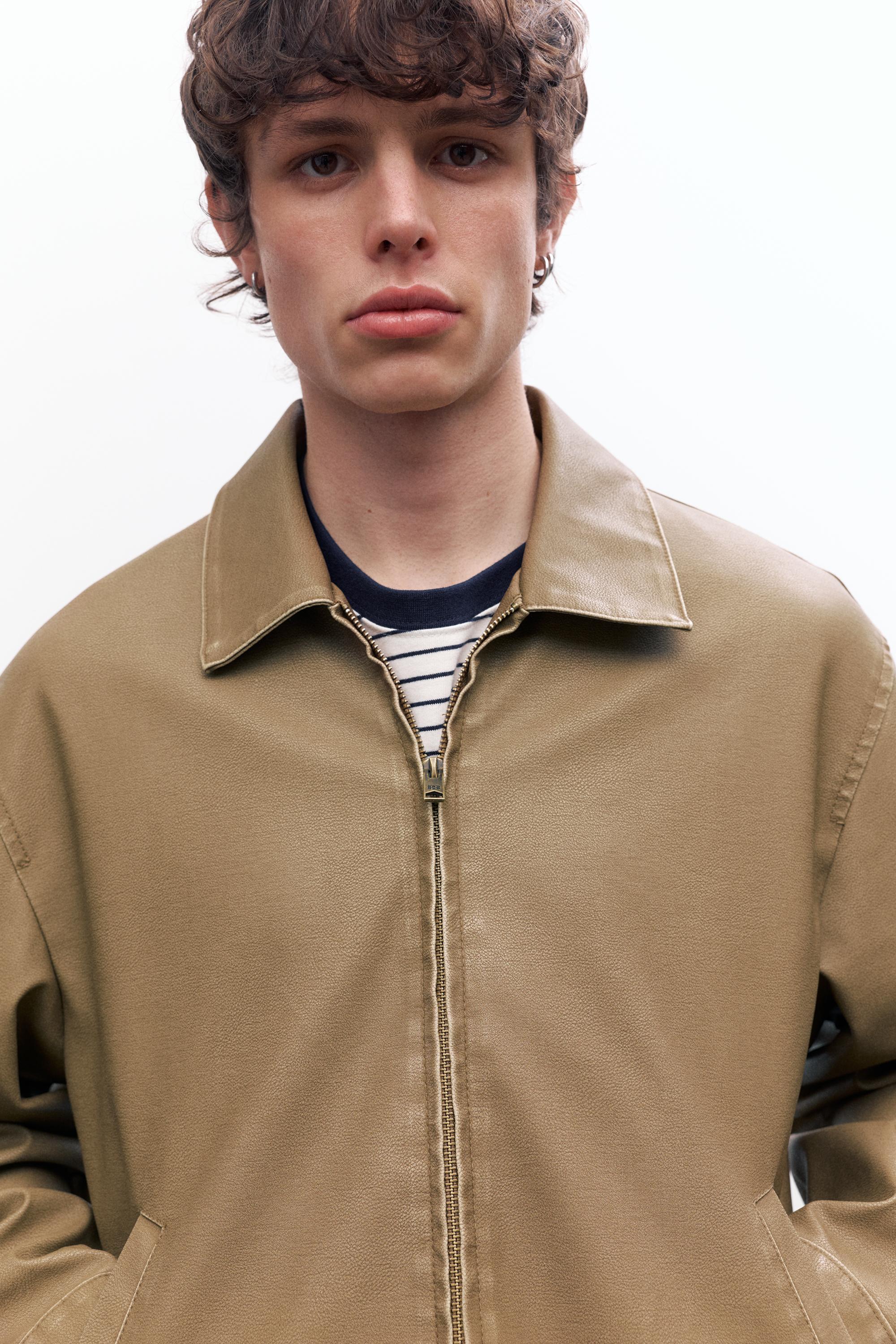 Yıkanmış suni deri ceket - Görsel 15