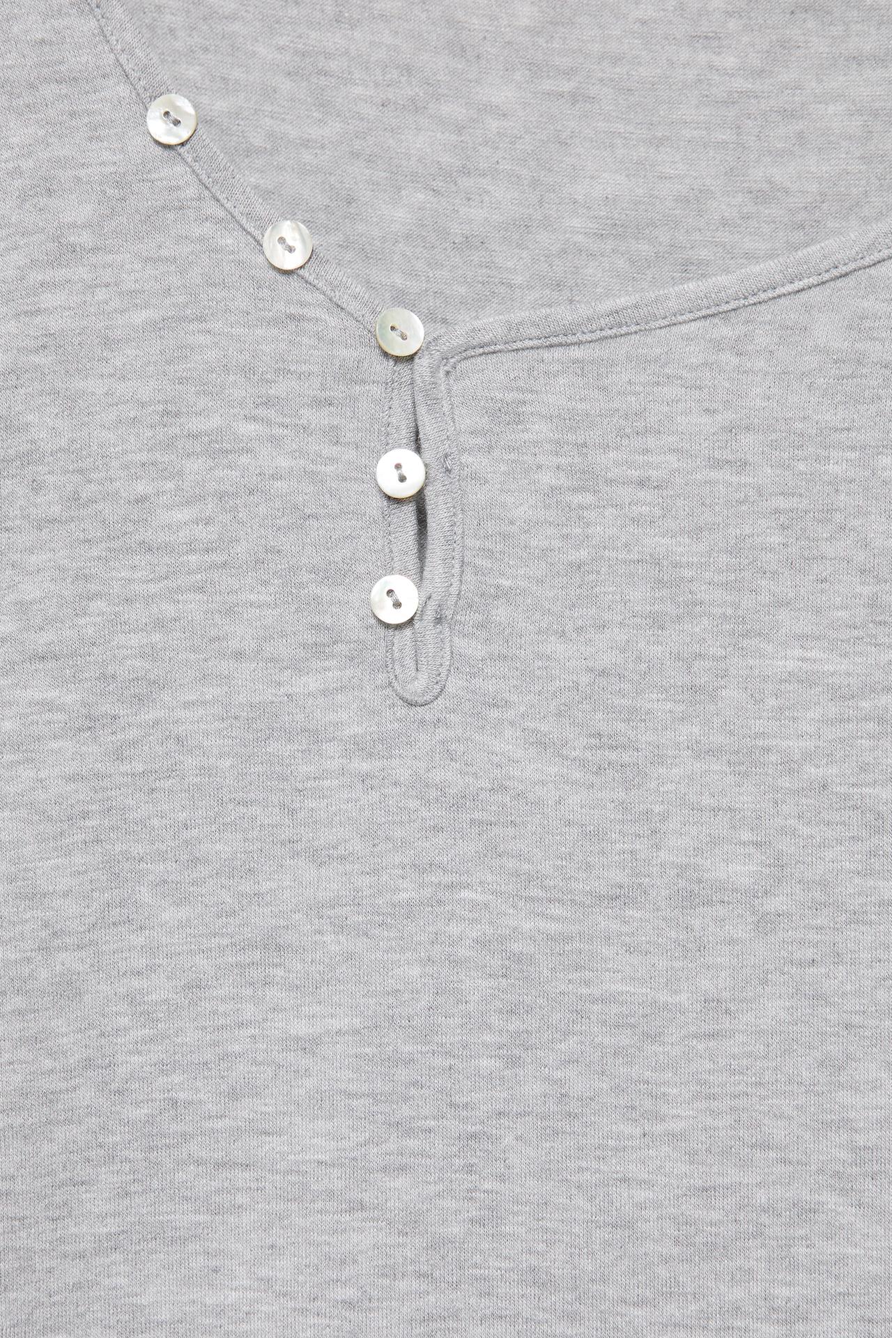 Asymmetric neckline top with buttons — Grey marl