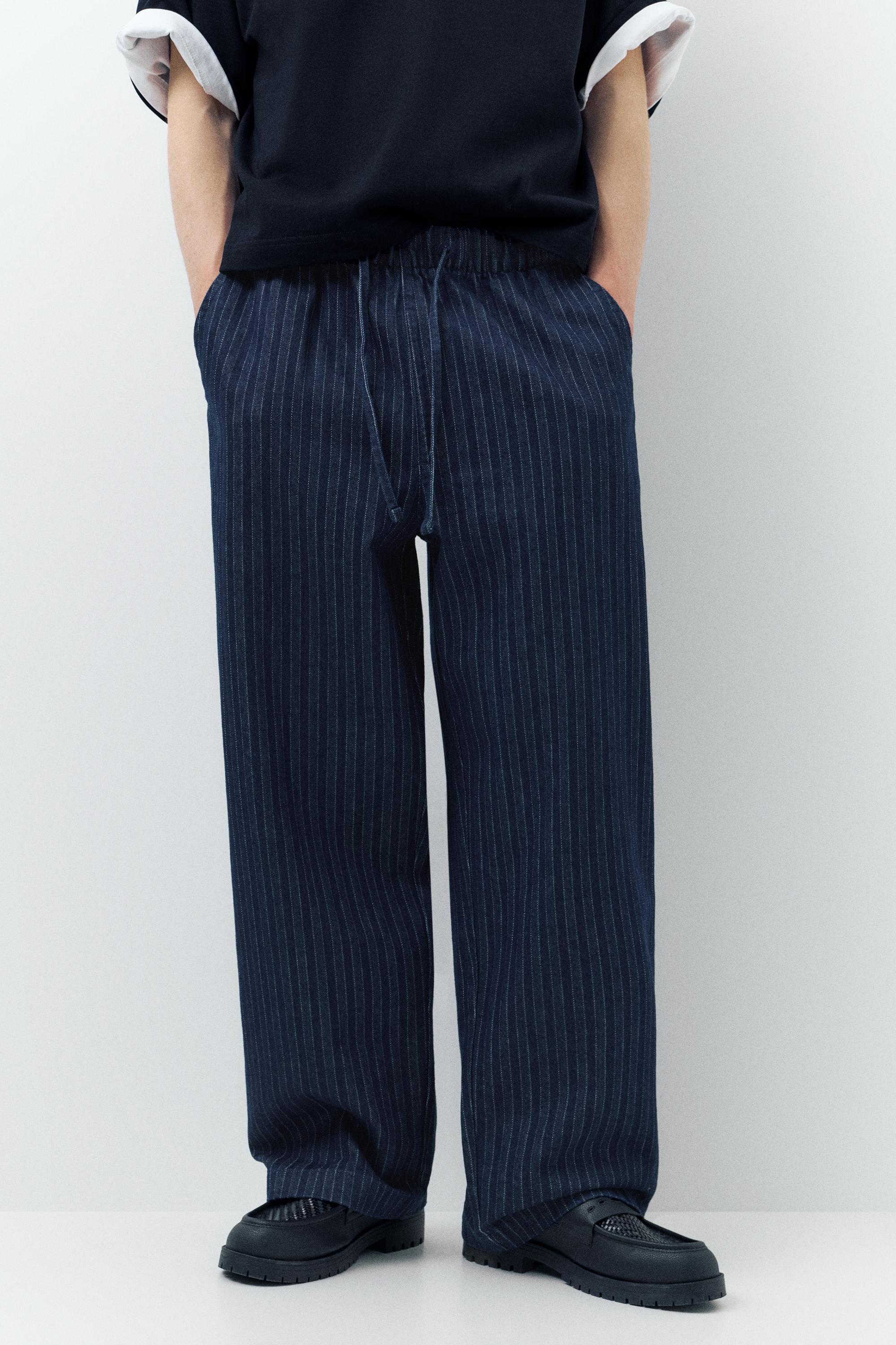 Striped denim jogger trousers — Navy