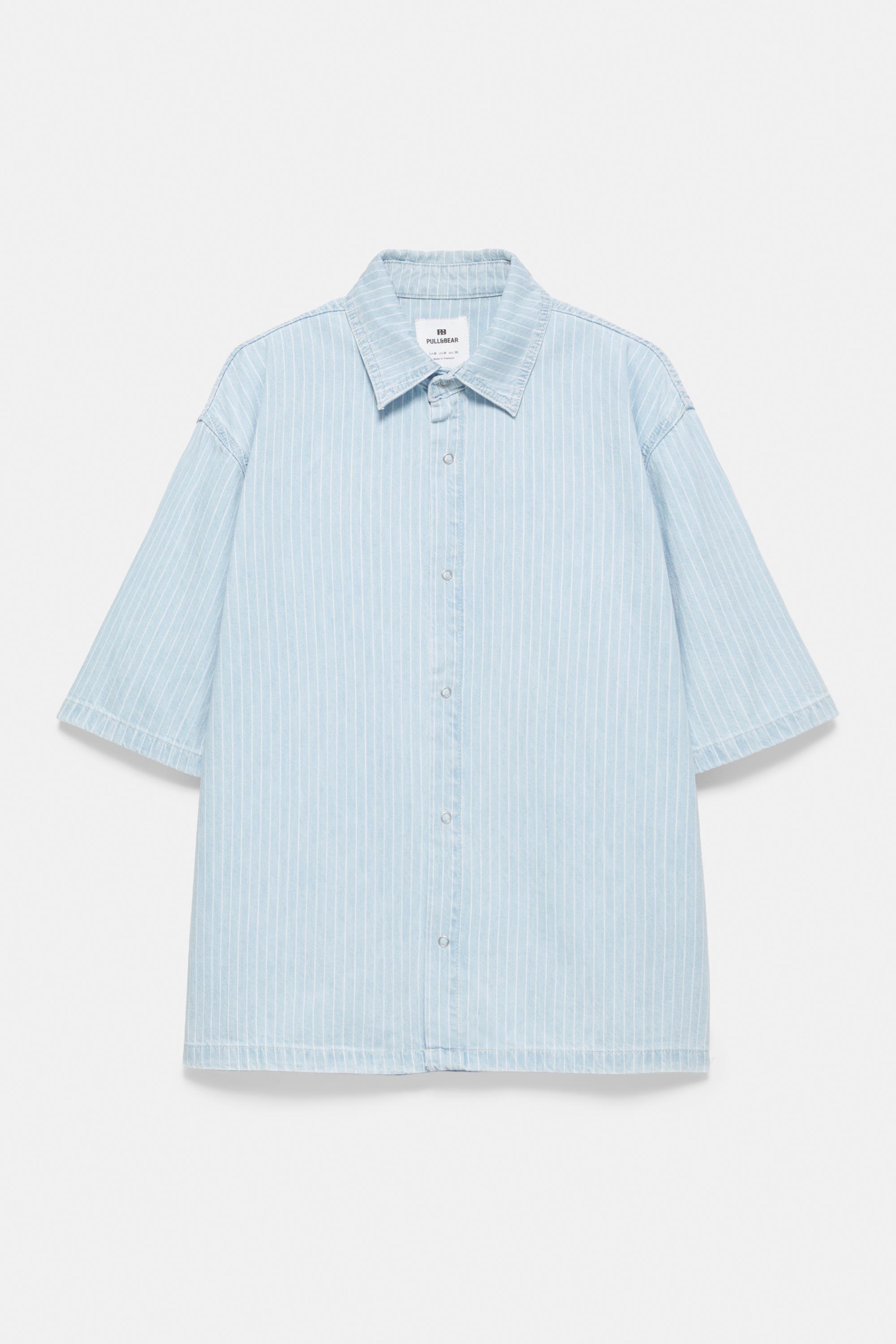 Denim striped short sleeve shirt — Pale indigo
