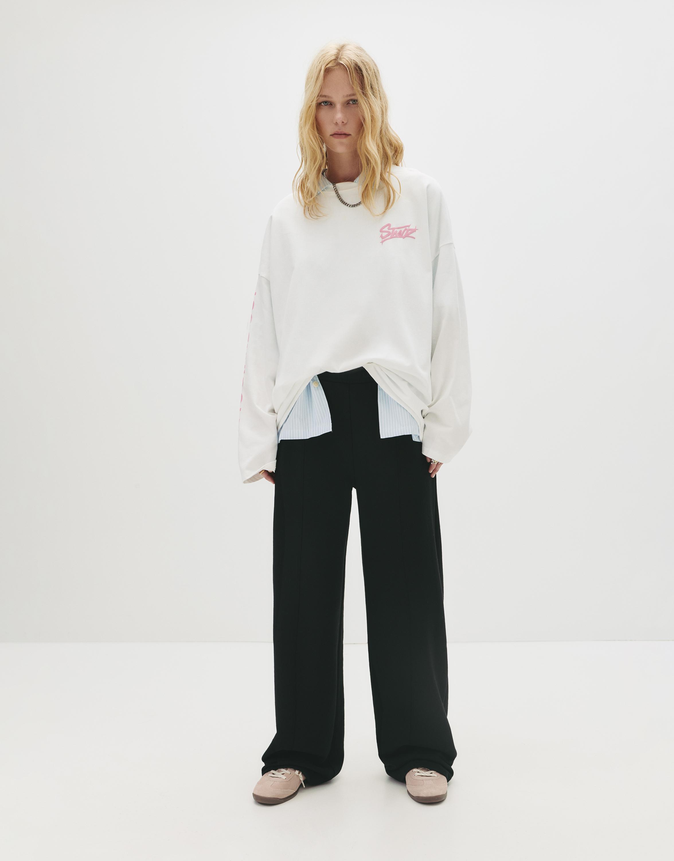 Wide-leg seam detail sweatpants — Black