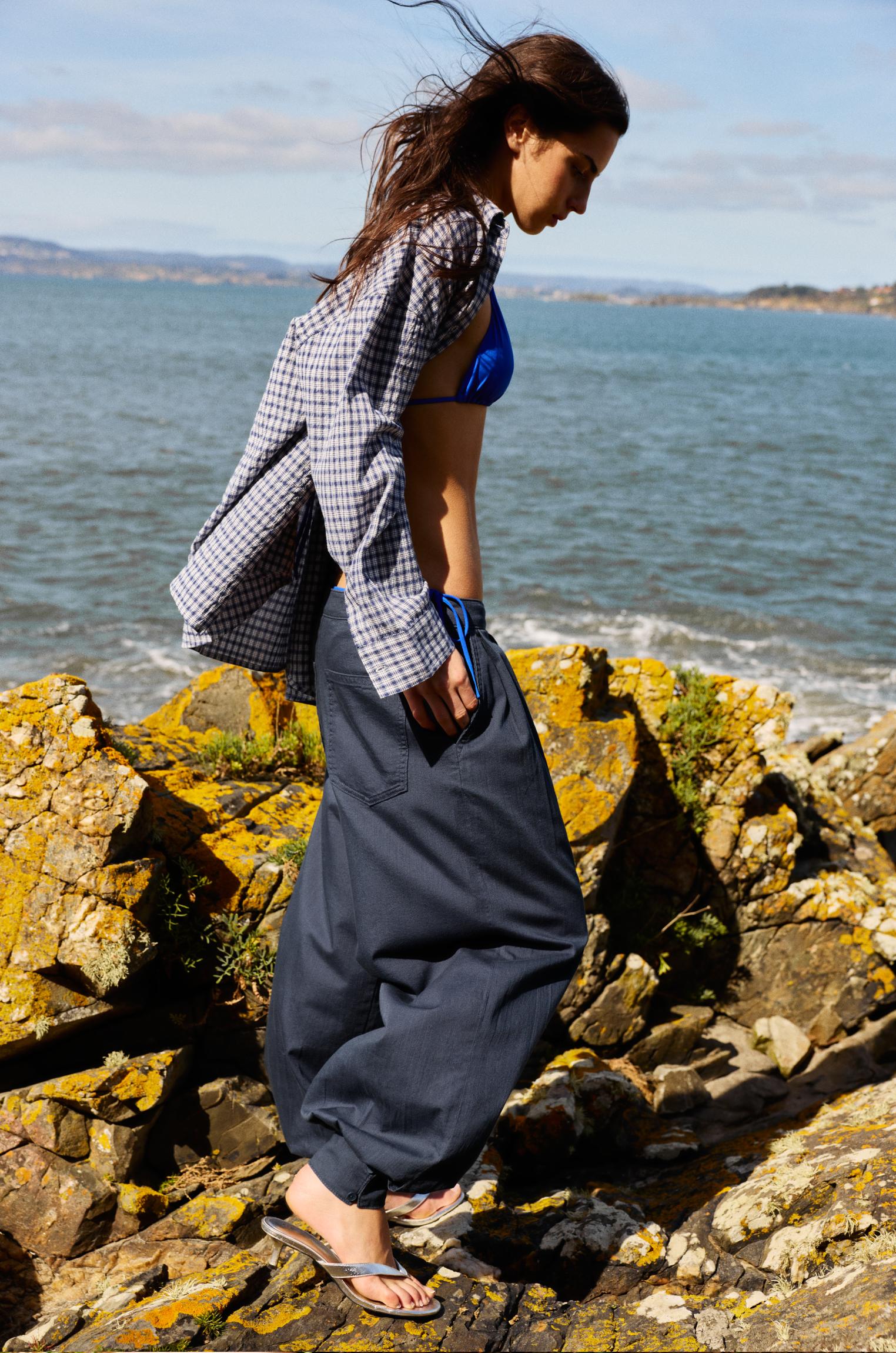Rustic sarouel trousers — Grey blue