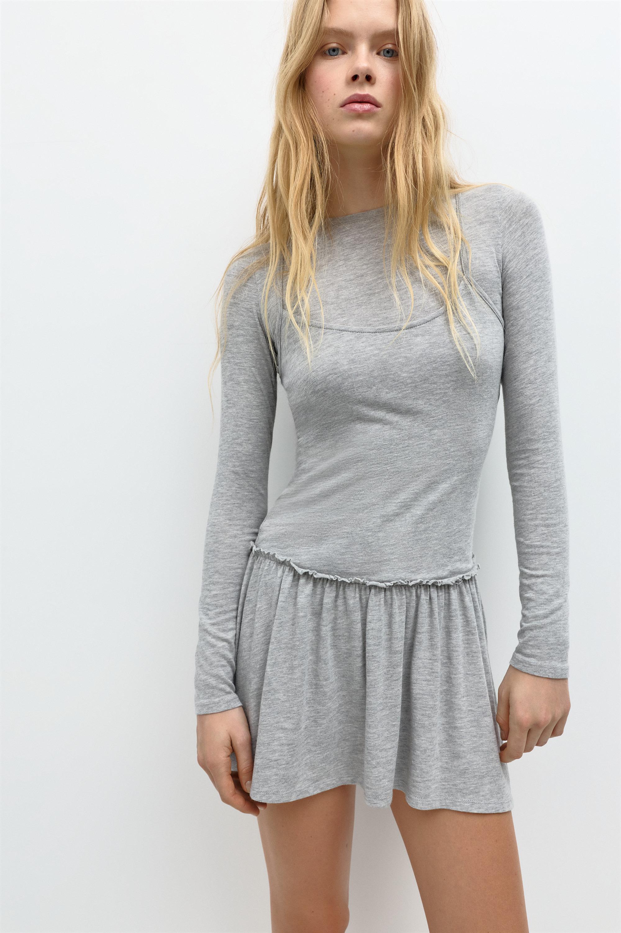 Double short dress — Grey marl