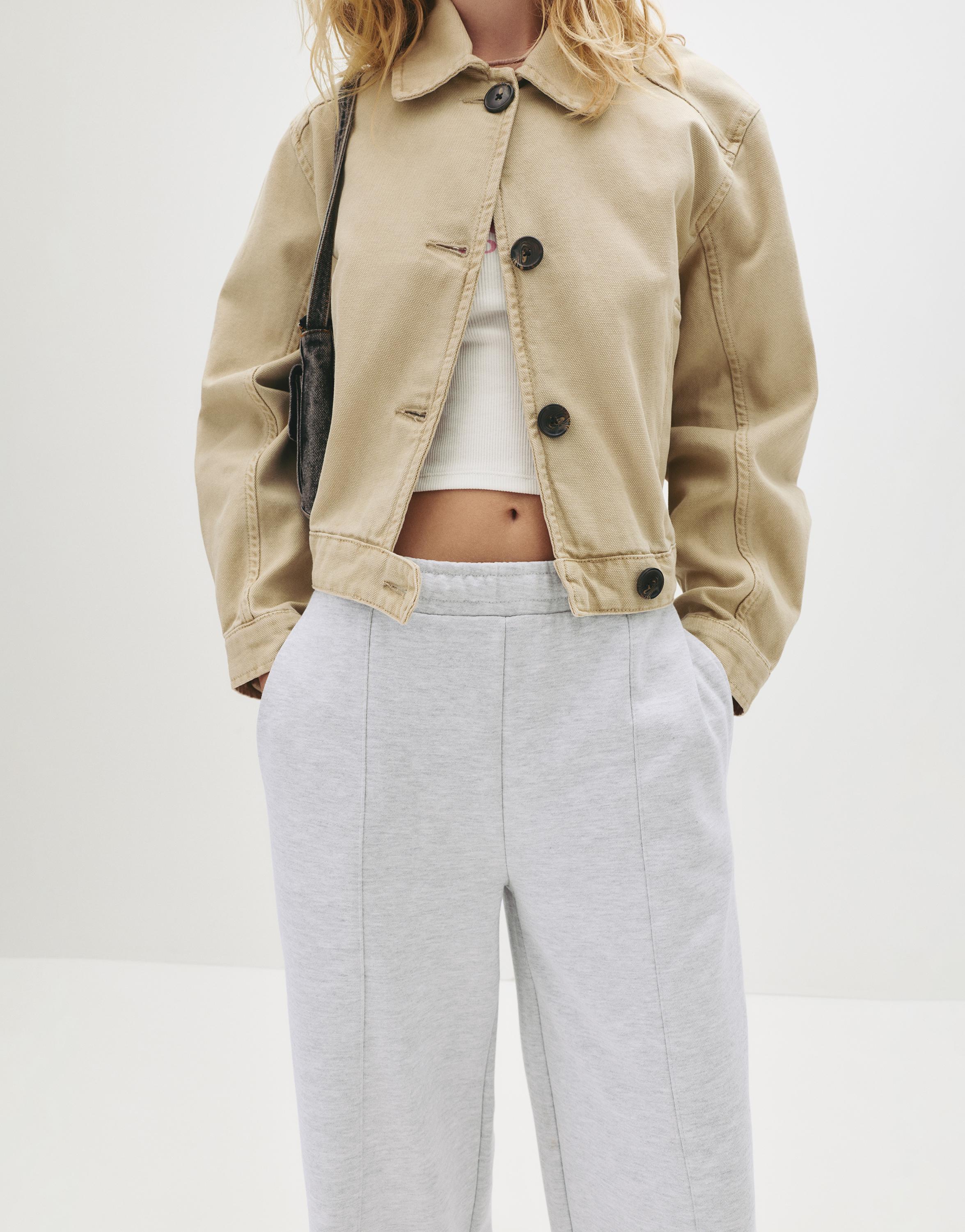 Wide-leg seam detail sweatpants — Grey marl