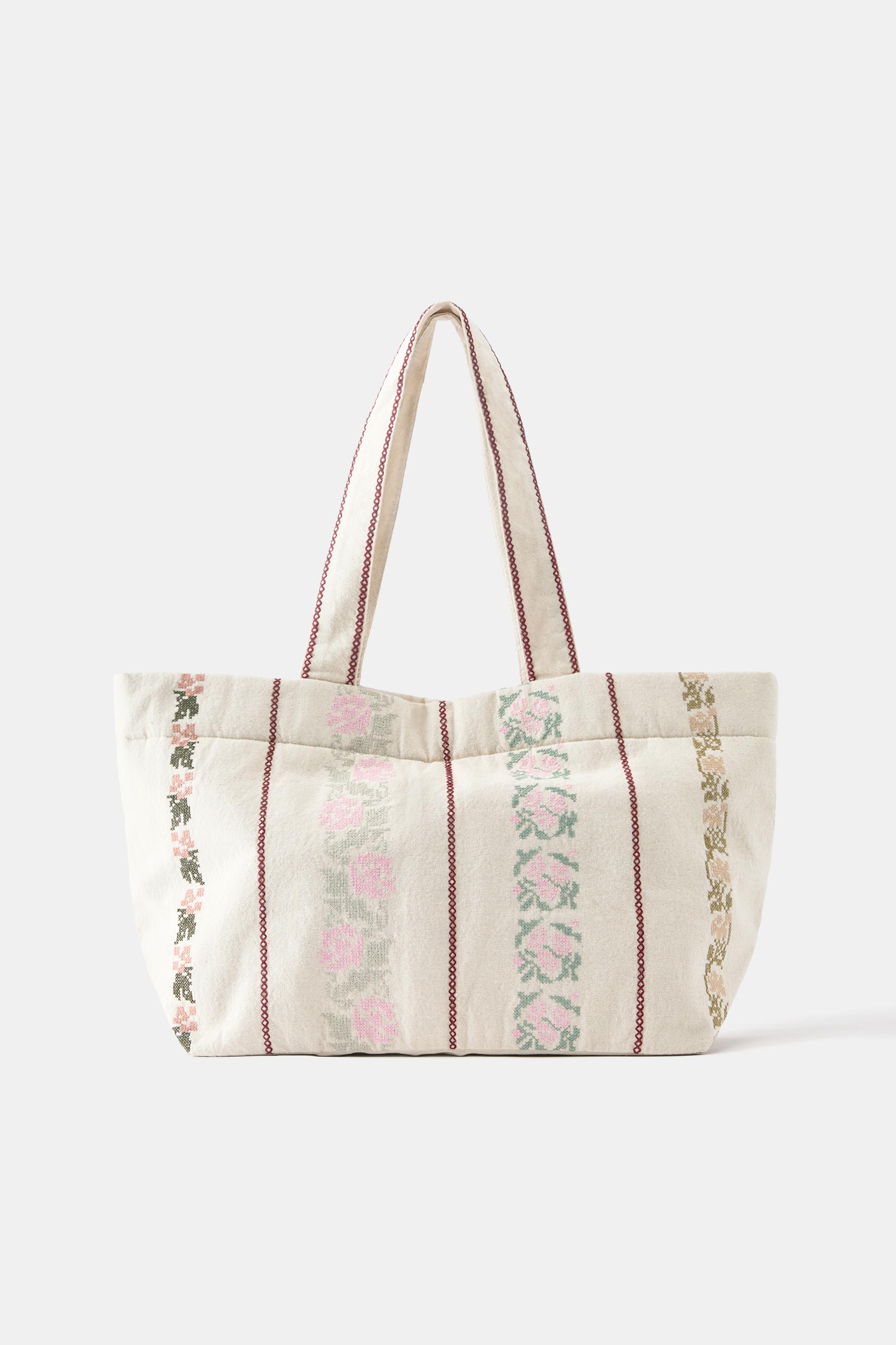 Embroidered tote bag — Ecru