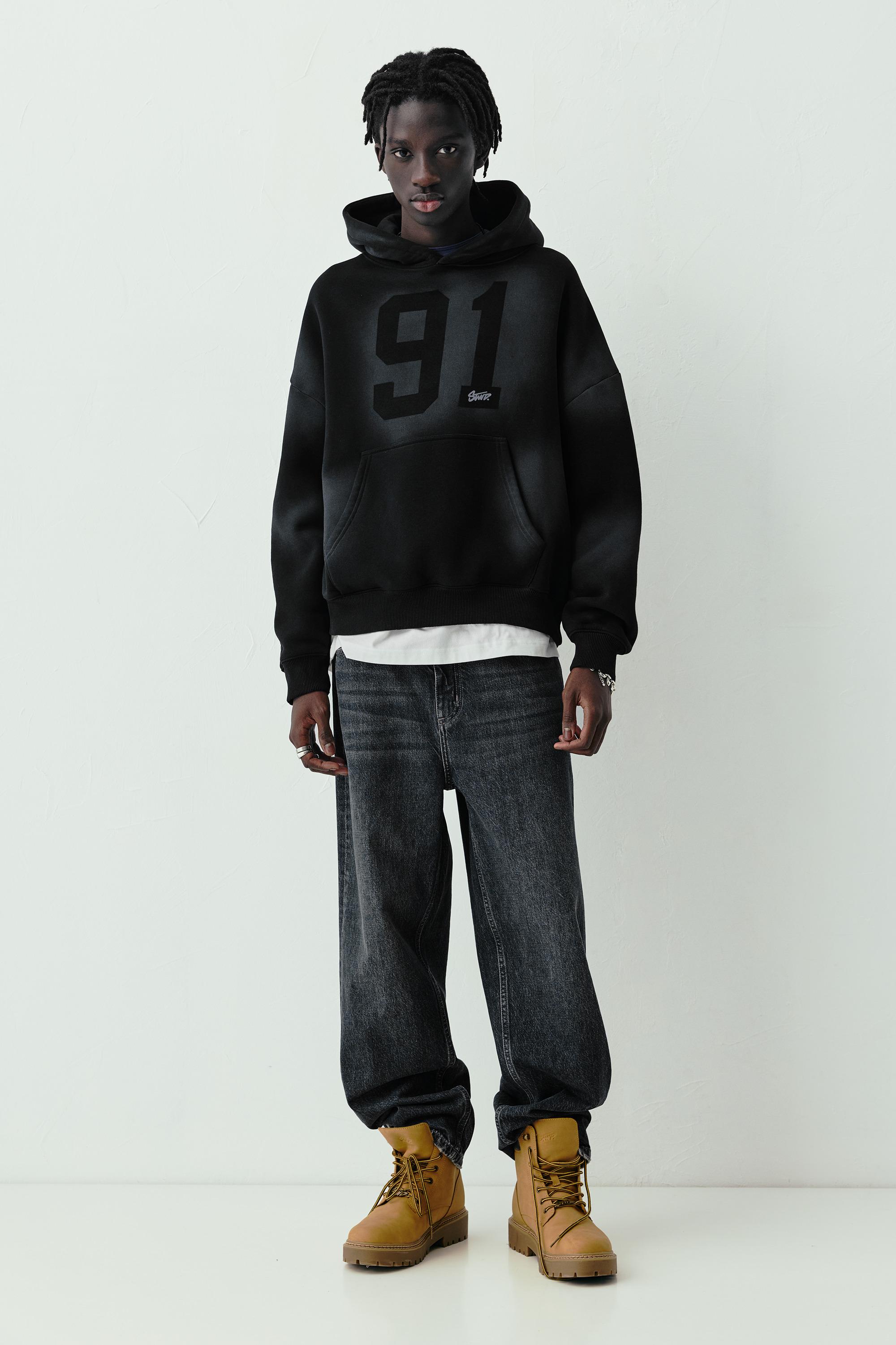Siyah kapüşonlu sweatshirt STWD 91 - Görsel 14