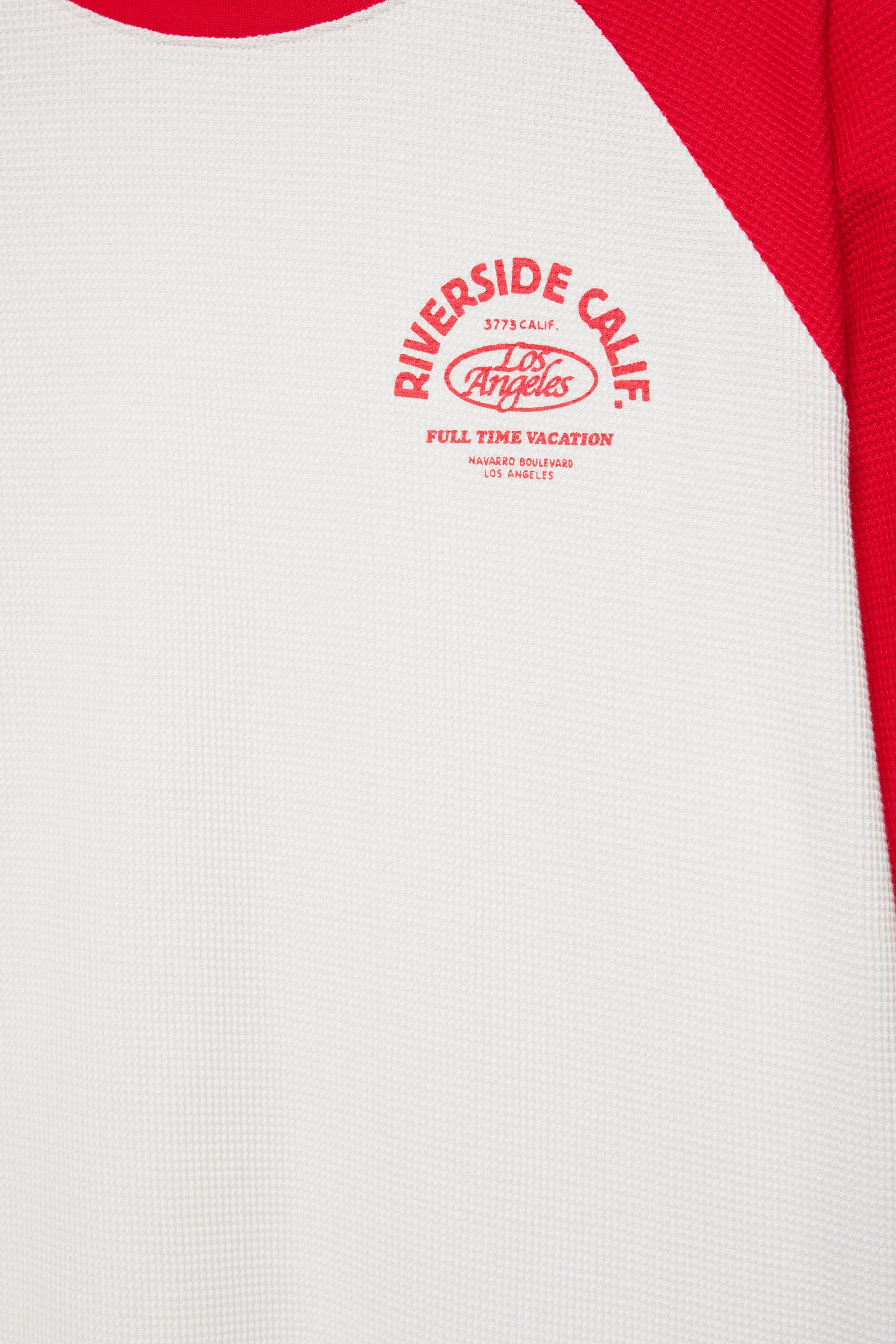 Waffle-knit raglan sleeve T-shirt — Red