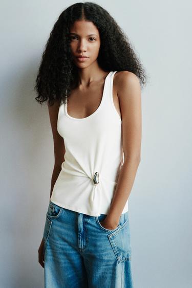 Metal appliqué tank top — White 2