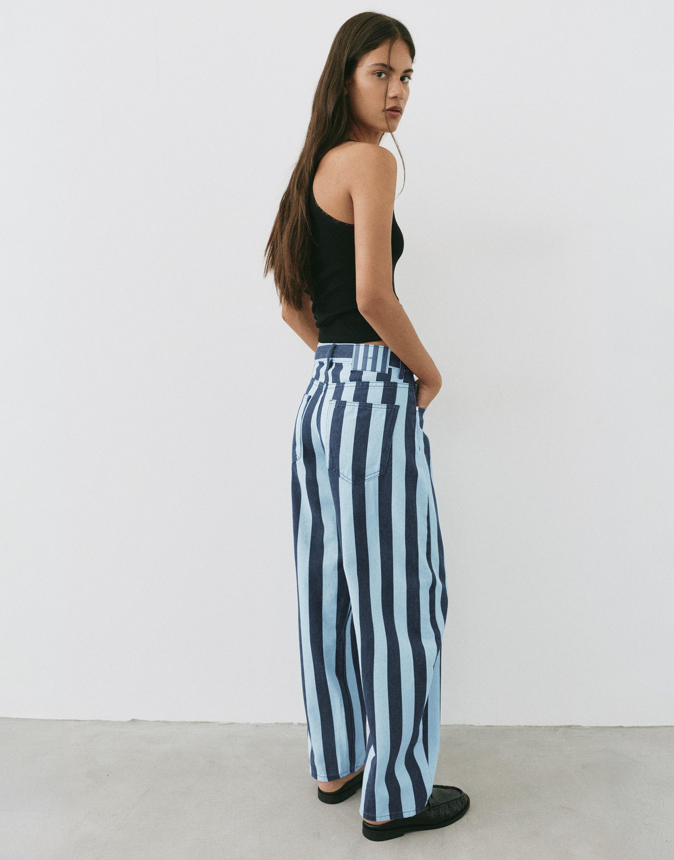 Striped barrel jeans — Turquoise