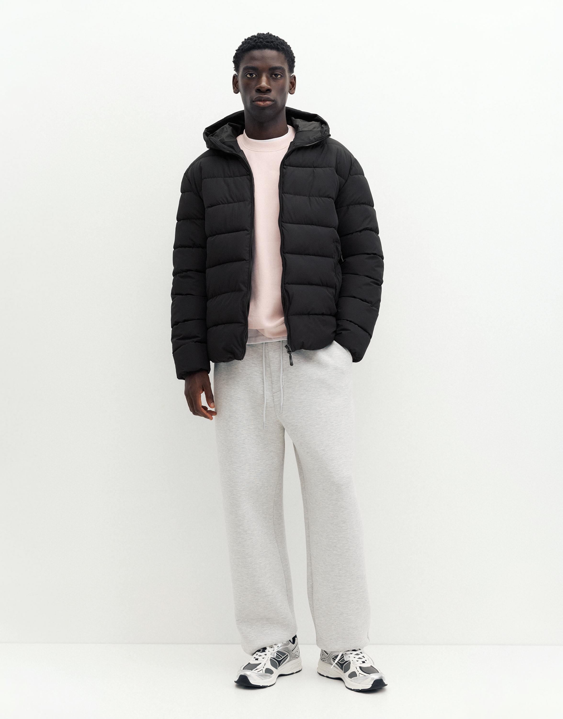 Puffer jacket with hood — Black