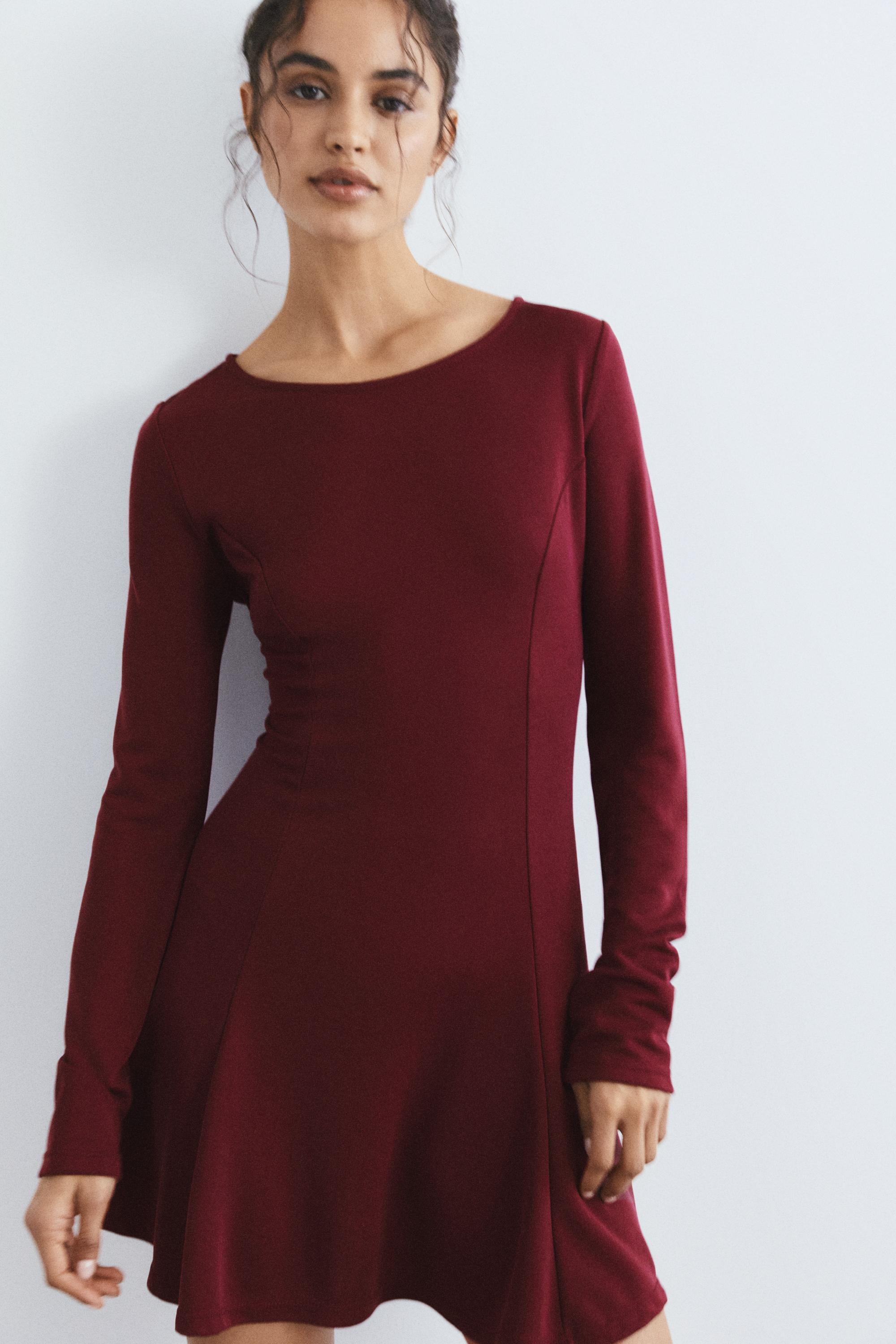 Short cupro dress with a flowing hem — Wine