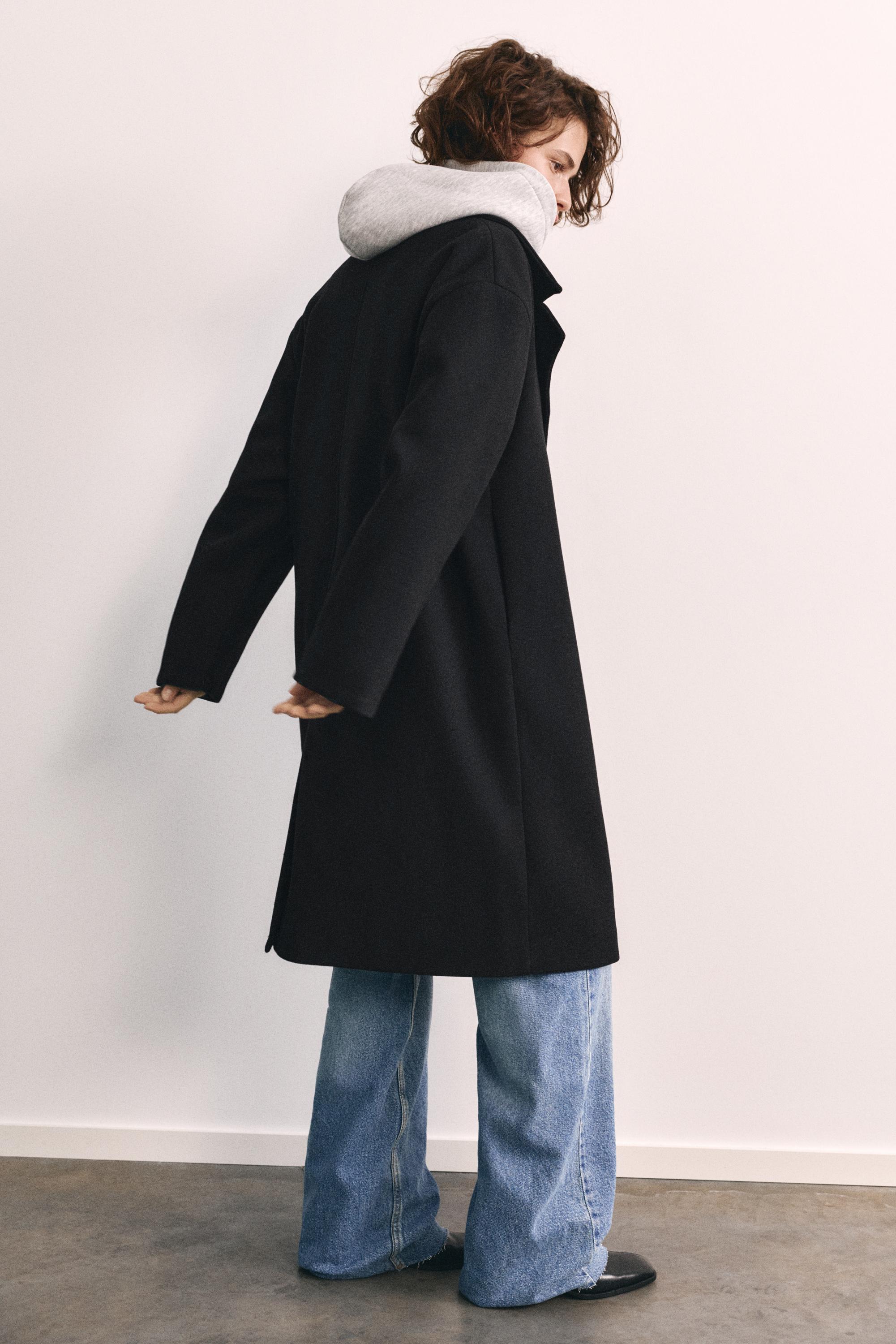 Double-breasted felt texture coat — Black