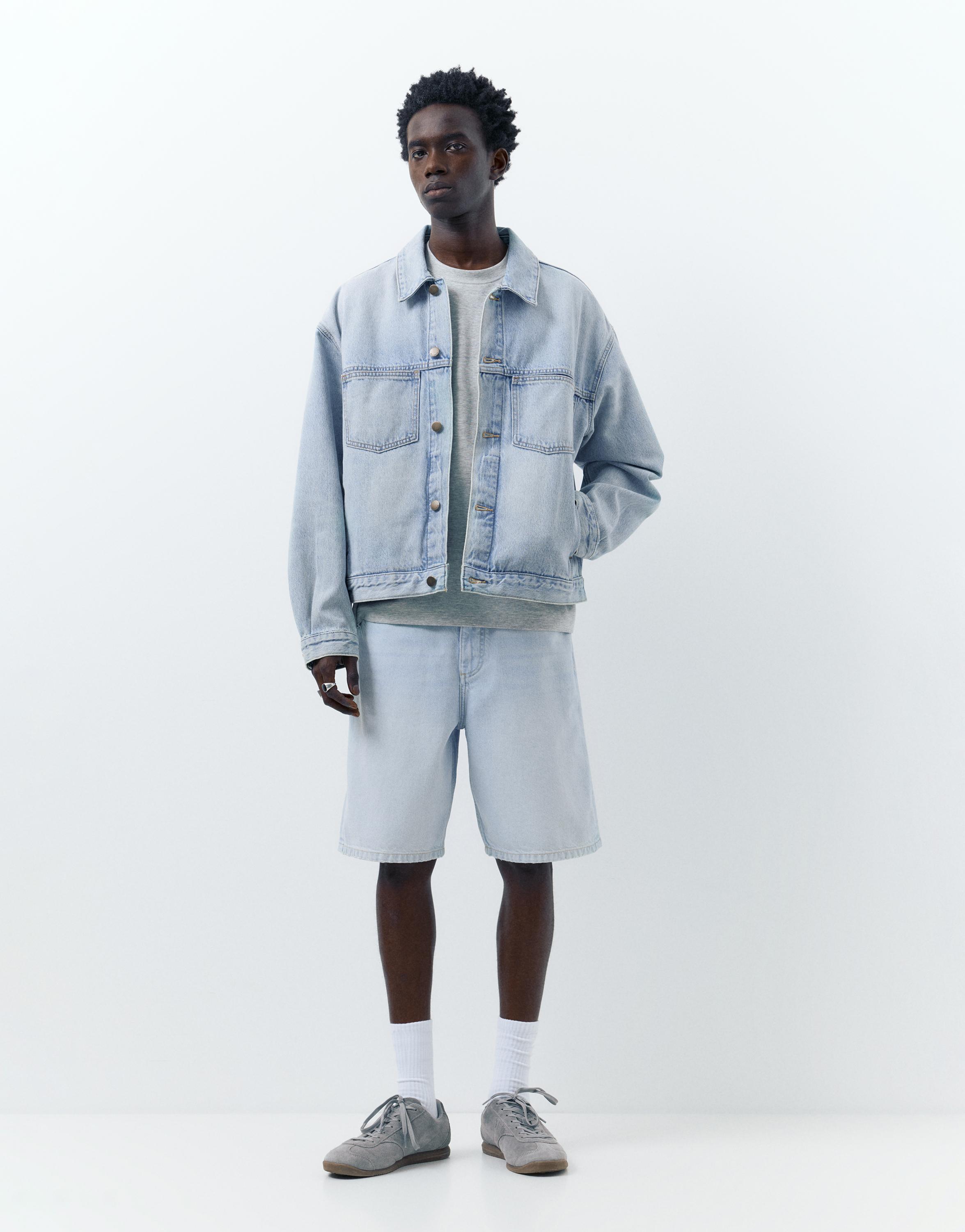 Baggy denim Bermuda shorts — Pale indigo