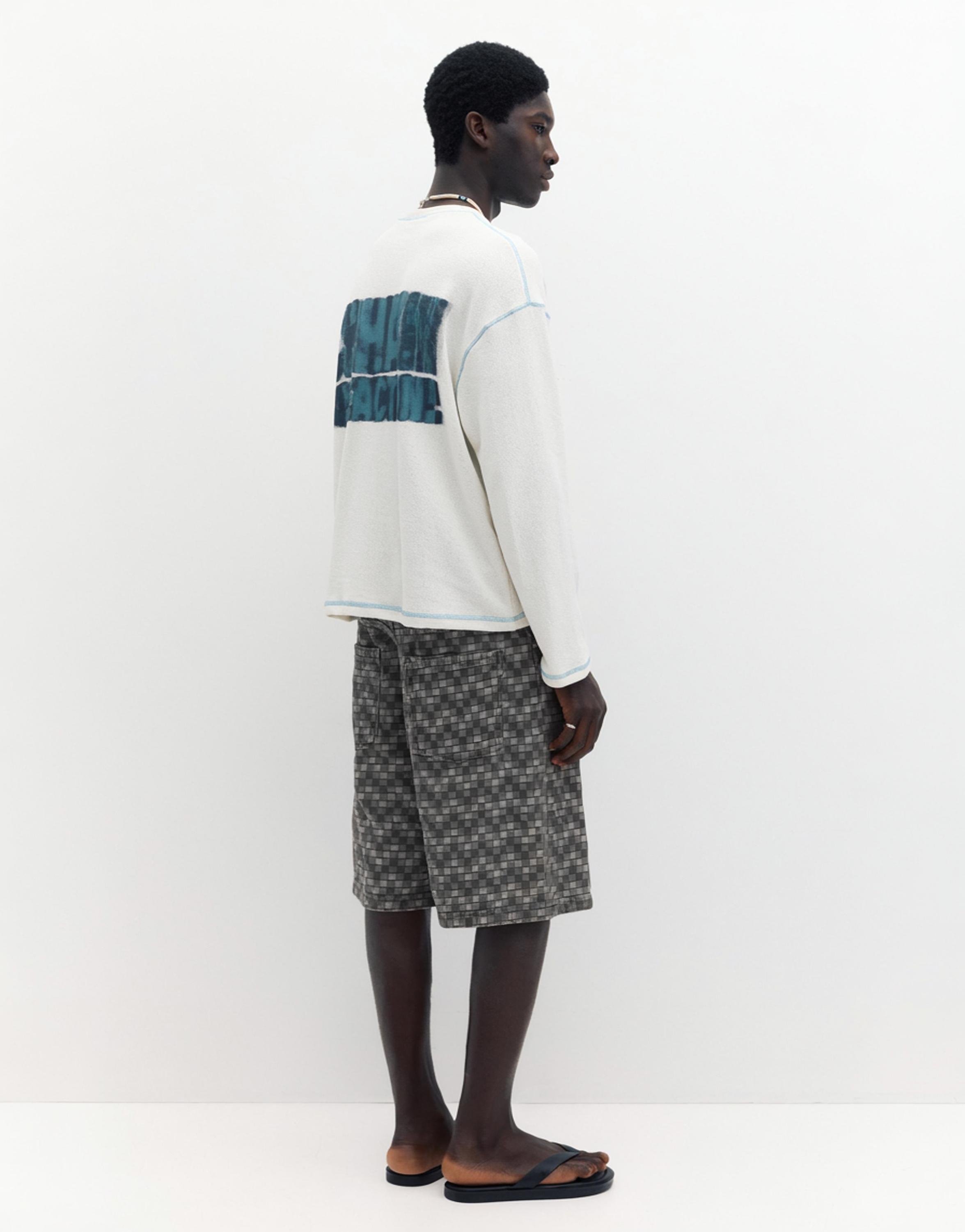 Checked denim Bermuda shorts — Faded black