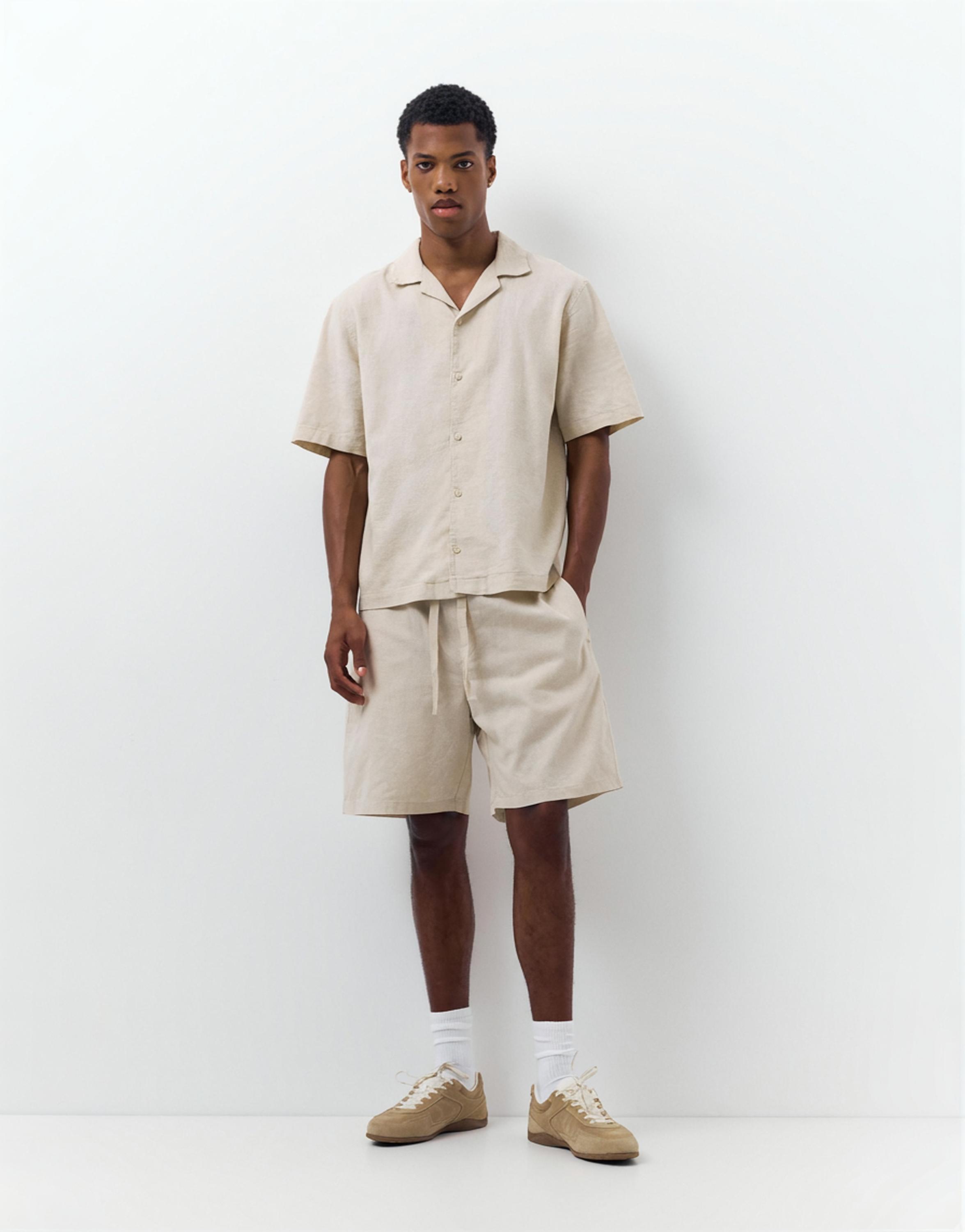 Linen blend Bermuda joggers — Beige