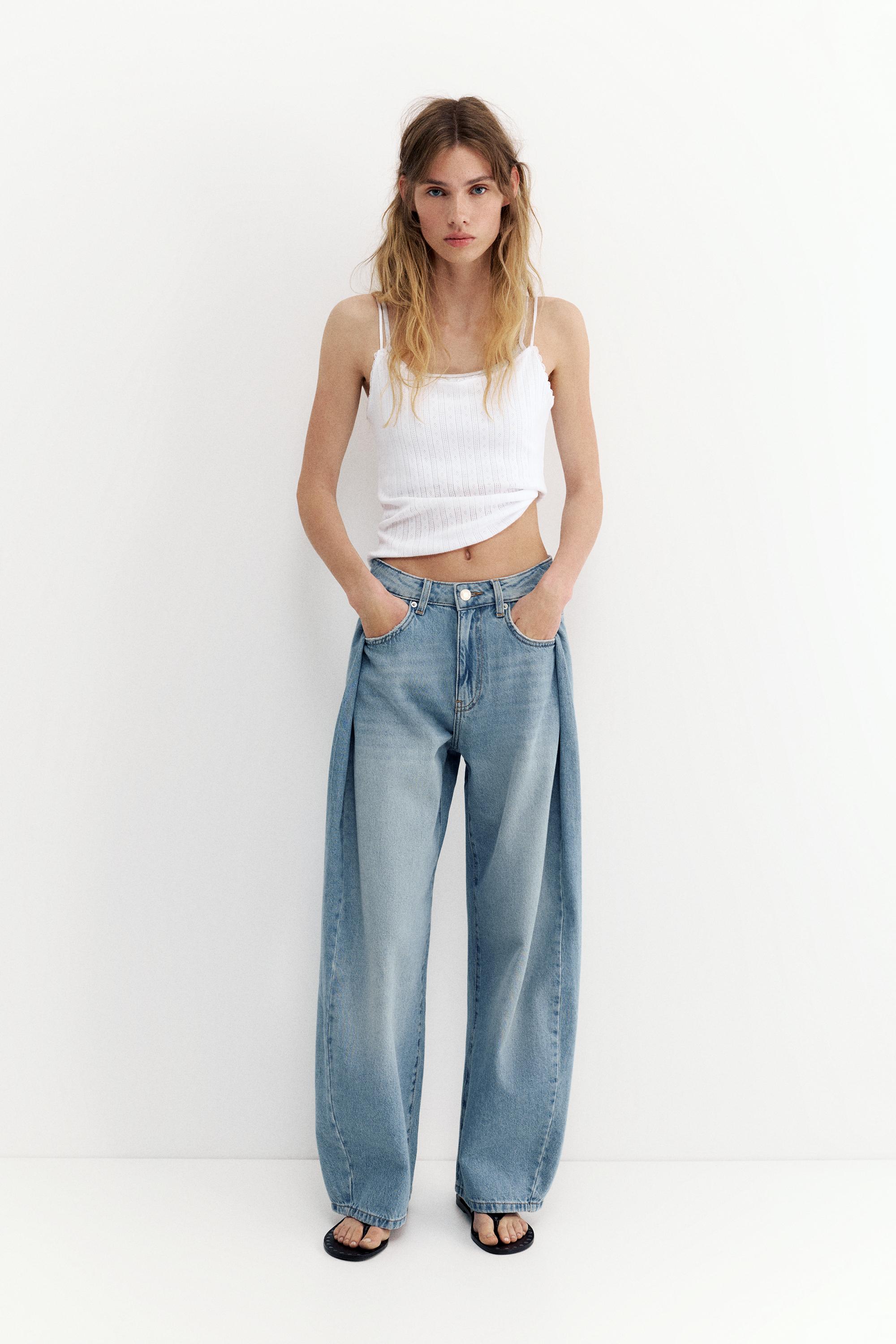 Pleated balloon fit baggy jeans — Pale blue