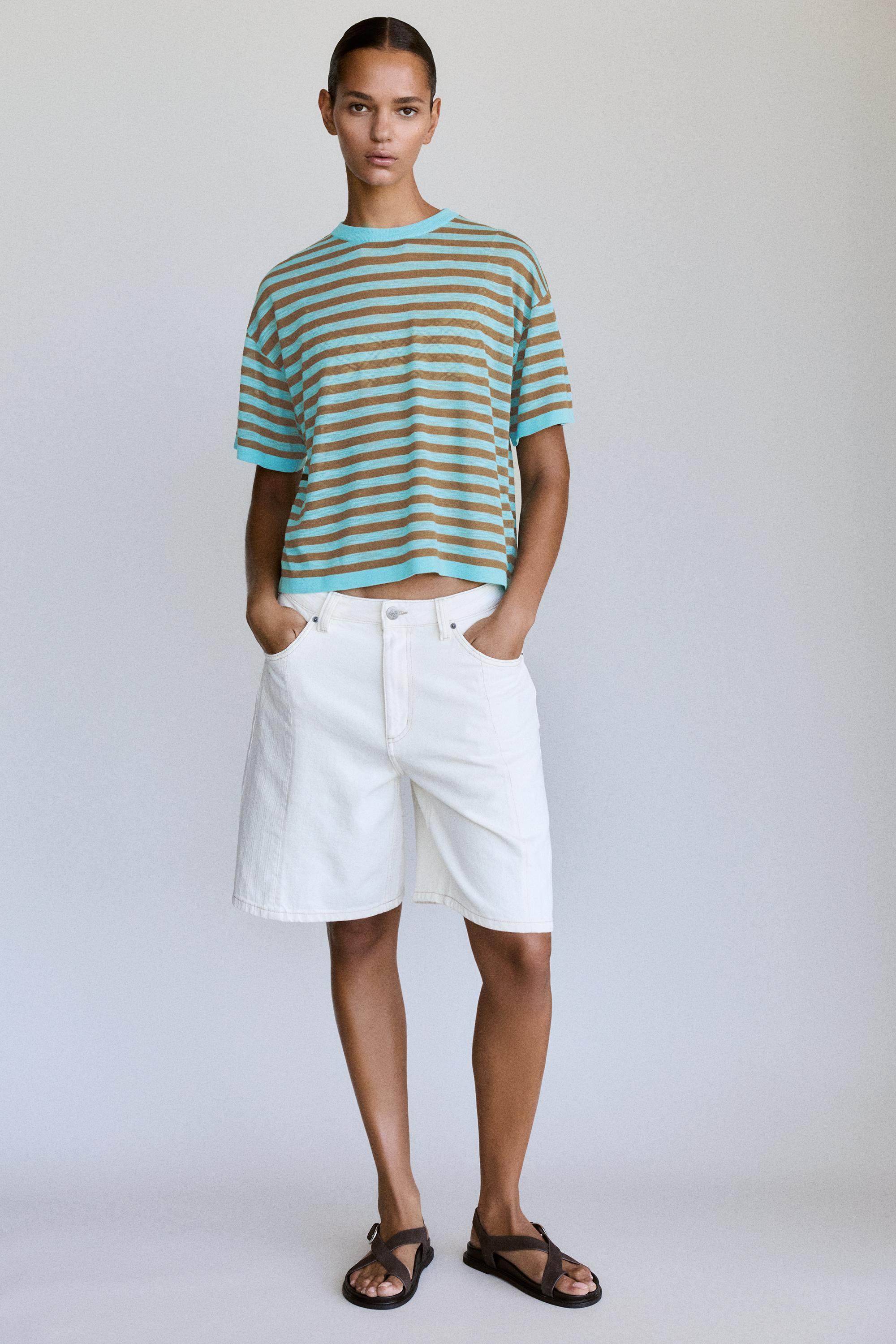 Striped knit T-shirt — Turquoise